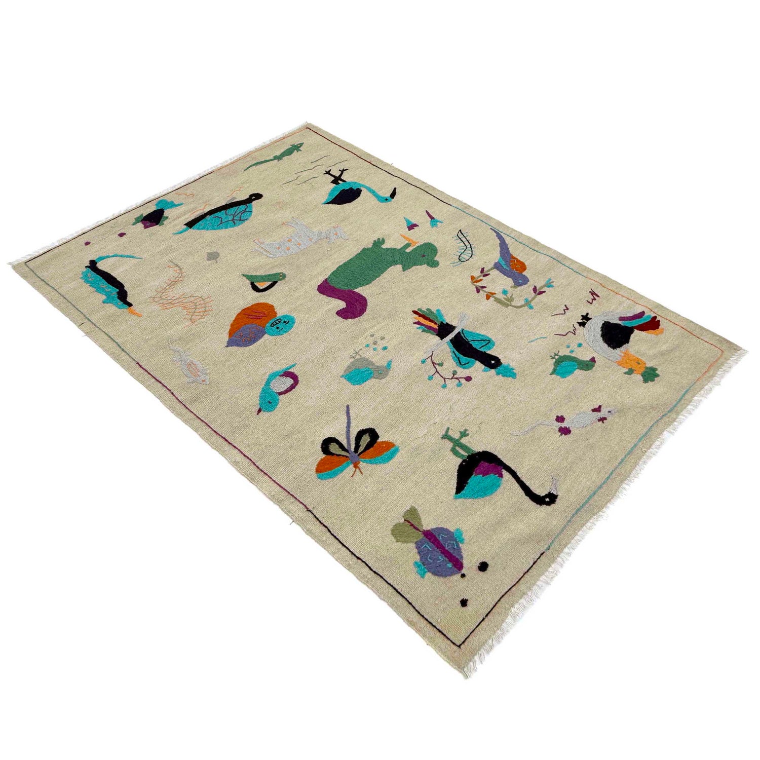 Design Embroidery Kilim 3' 8" x 6' 3" ft / 111 x 190 cm - No. P36865