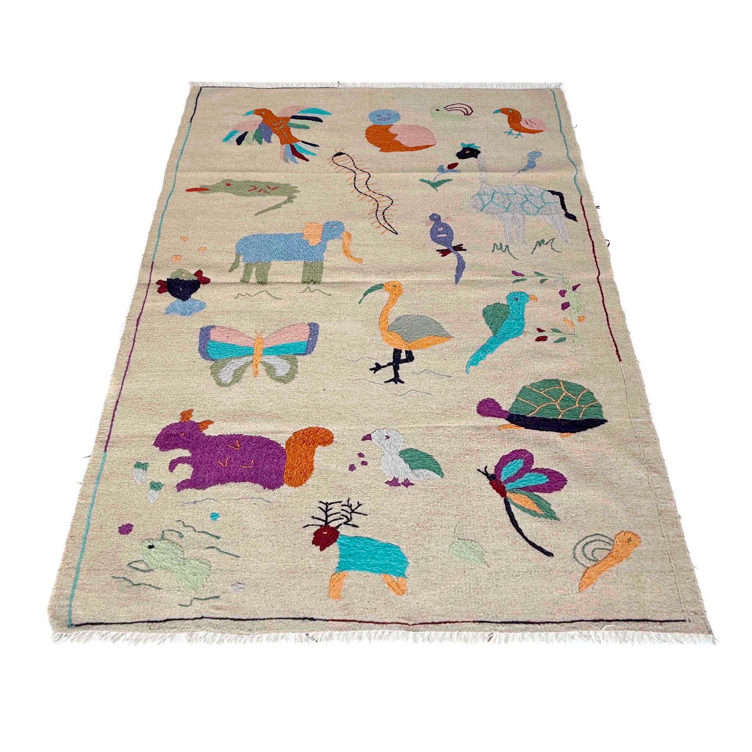Hand Knotted Embroidery Kelim 3' 8" x 6' 2" ft / 113 x 189 cm - No. P36868