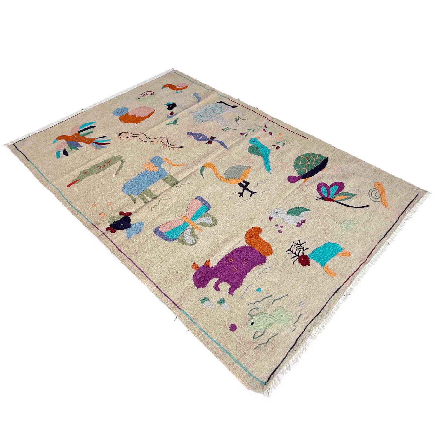 Hand Knotted Embroidery Kelim 3' 8" x 6' 2" ft / 113 x 189 cm - No. P36868