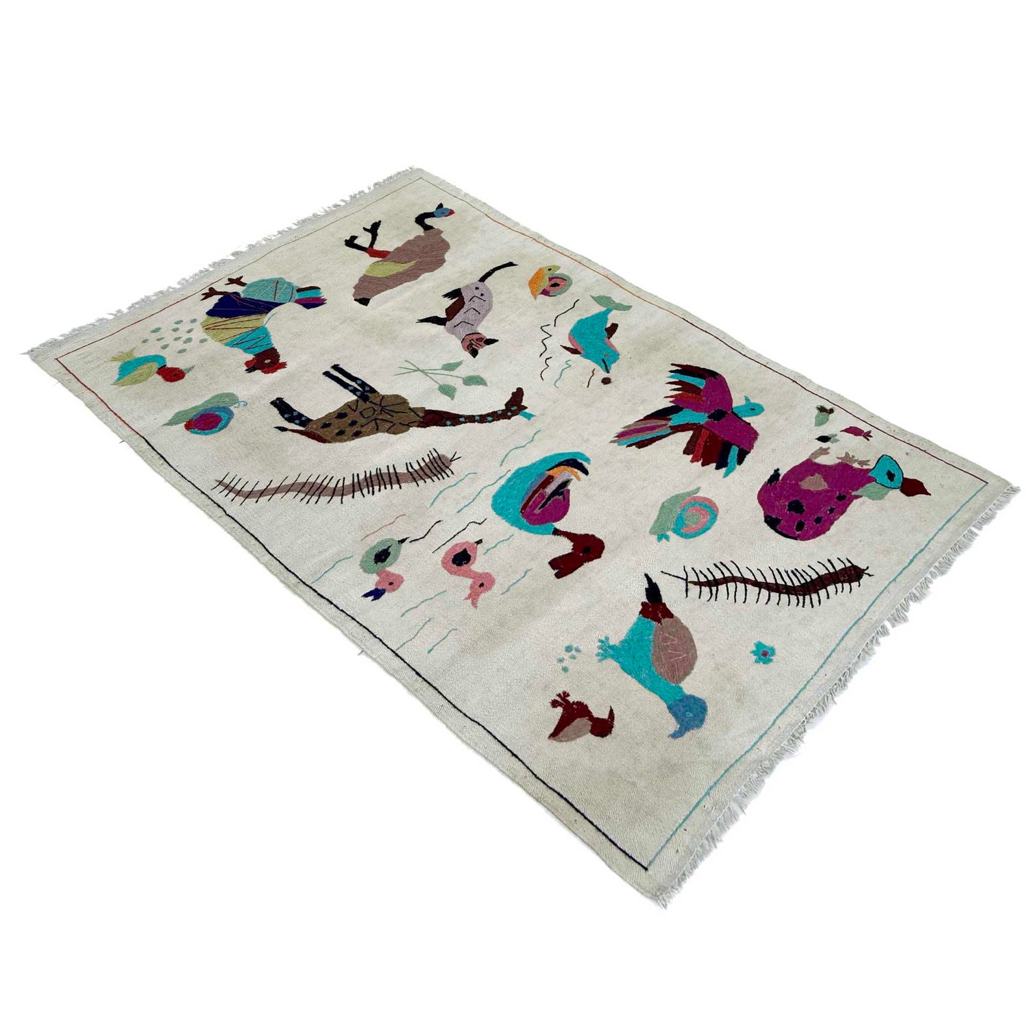 Hand Knotted Embroidery Kelim 3' 1" x 5' 4" ft / 95 x 162 cm - No. P36869