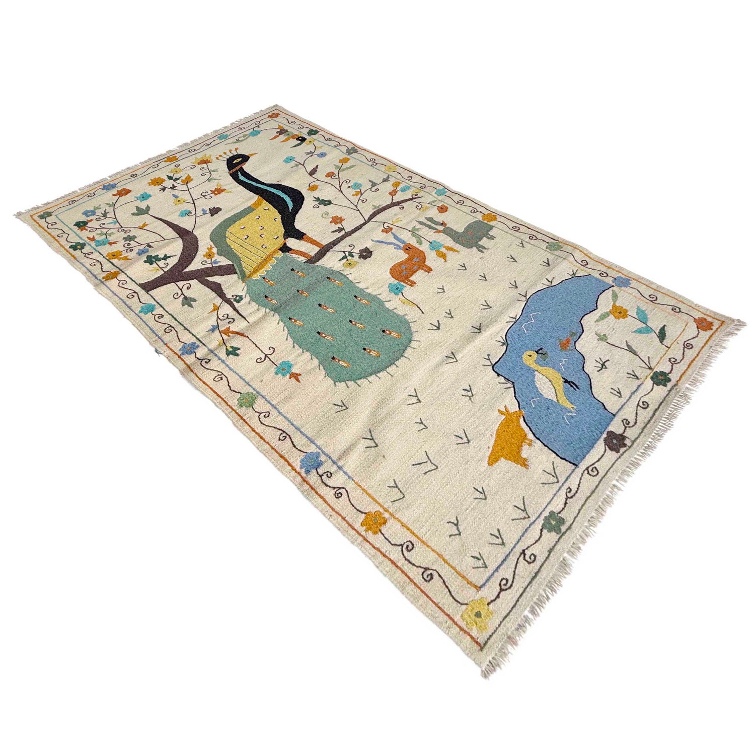 Hand Made Embroidery Kilim 3' 4" x 6' 7" ft / 102 x 200 cm - No. P36870