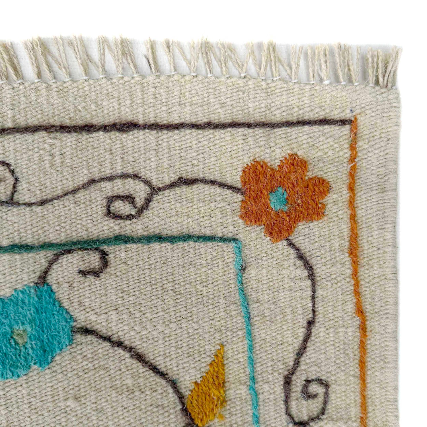 Hand Made Embroidery Kilim 3' 4" x 6' 7" ft / 102 x 200 cm - No. P36870