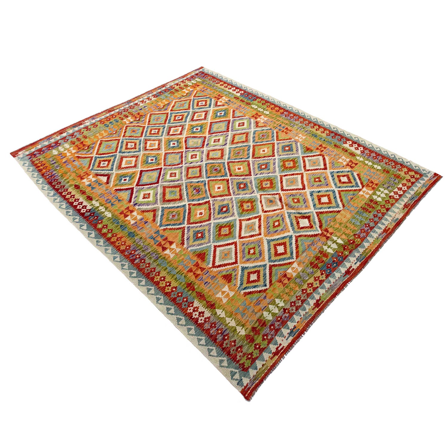Multi Color ful Flat-Weave Wool Kilim 8' 6" x 11' 4" ft / 259 x 345 cm - No. P36907