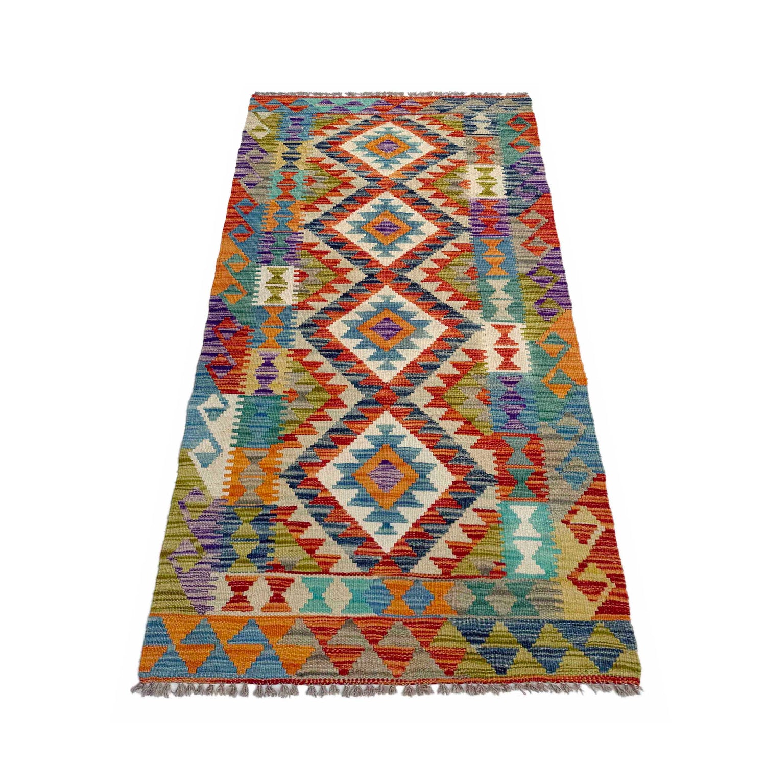 Handmade Turkish Design Wool Kilim Runner 2' 8" x 6' 6" ft / 82 x 198 cm - No. P36963