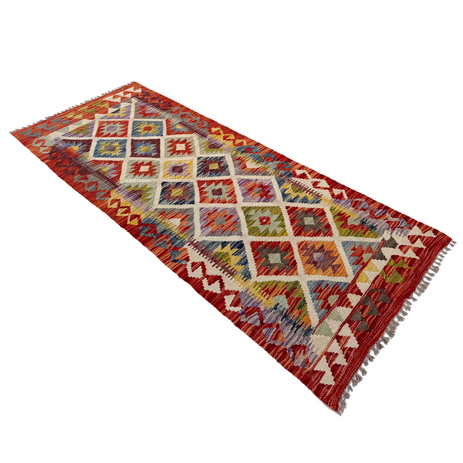 Multi Color ful Flat-Weave Wool Kilim Runner 2' 5" x 6' 3" ft / 74 x 191 cm - No. P36964