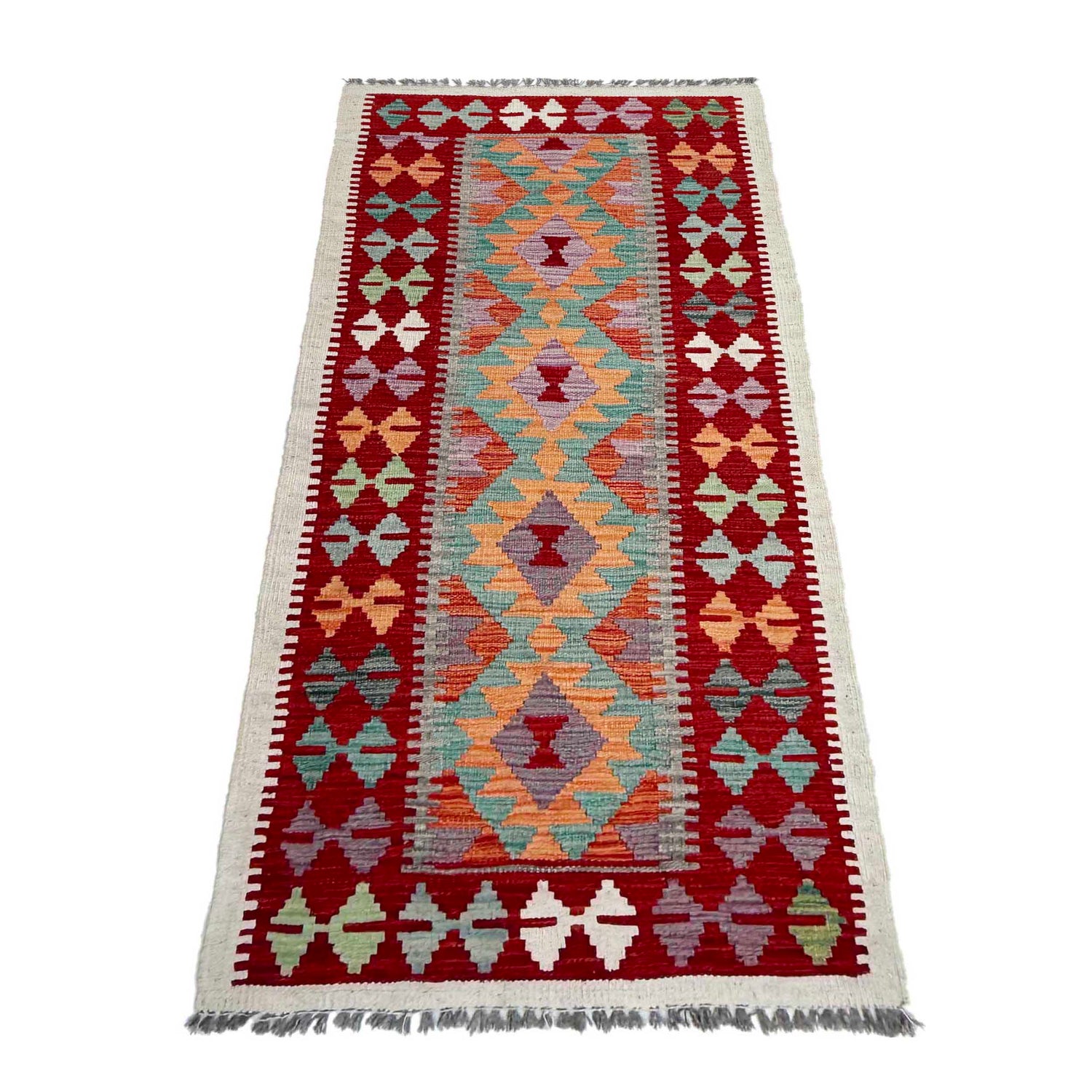 Hand Knotted Afghan Style Kilim Runner 2' 6" x 5' 11" ft / 76 x 180 cm - No. P36970