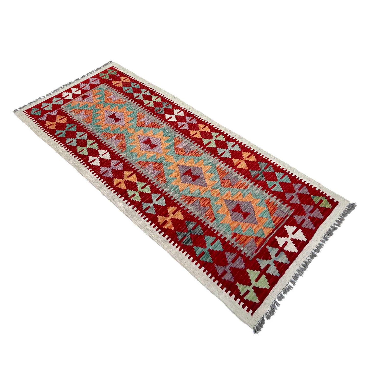 Hand Knotted Afghan Style Kilim Runner 2' 6" x 5' 11" ft / 76 x 180 cm - No. P36970