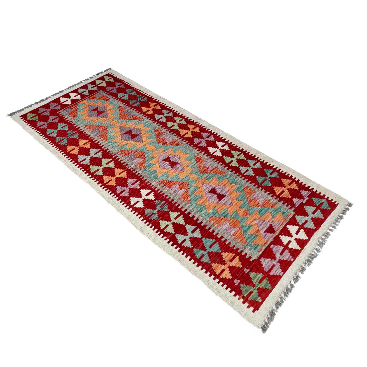 Hand Knotted Afghan Style Kilim Runner 2' 6" x 5' 11" ft / 76 x 180 cm - No. P36970