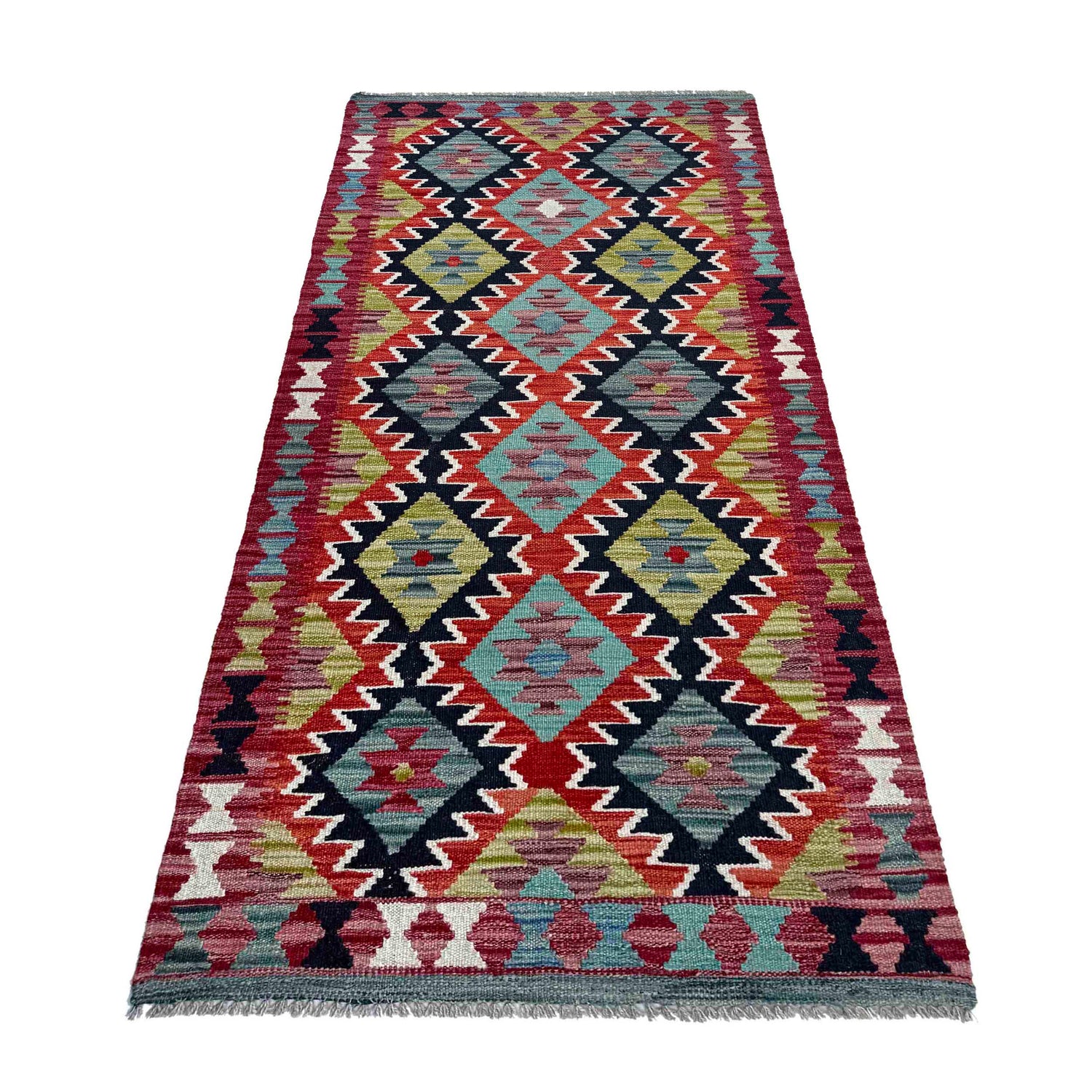 Handmade Turkish Design Wool Kilim Runner 2' 9" x 6' 7" ft / 84 x 200 cm - No. P36993