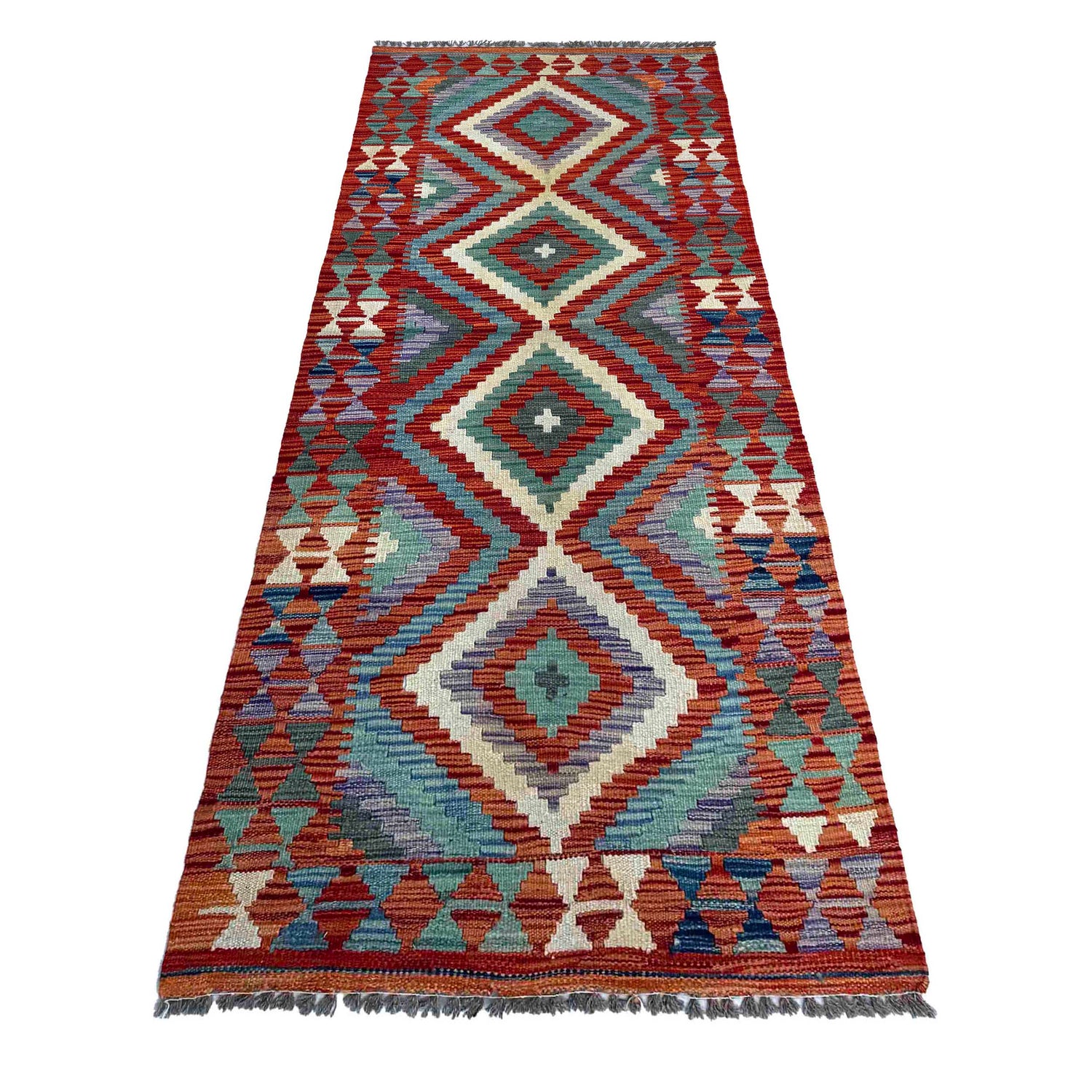 Hand Knotted Flatweave Kilim Runner 2' 7" x 6' 4" ft / 79 x 194 cm - No. P37002