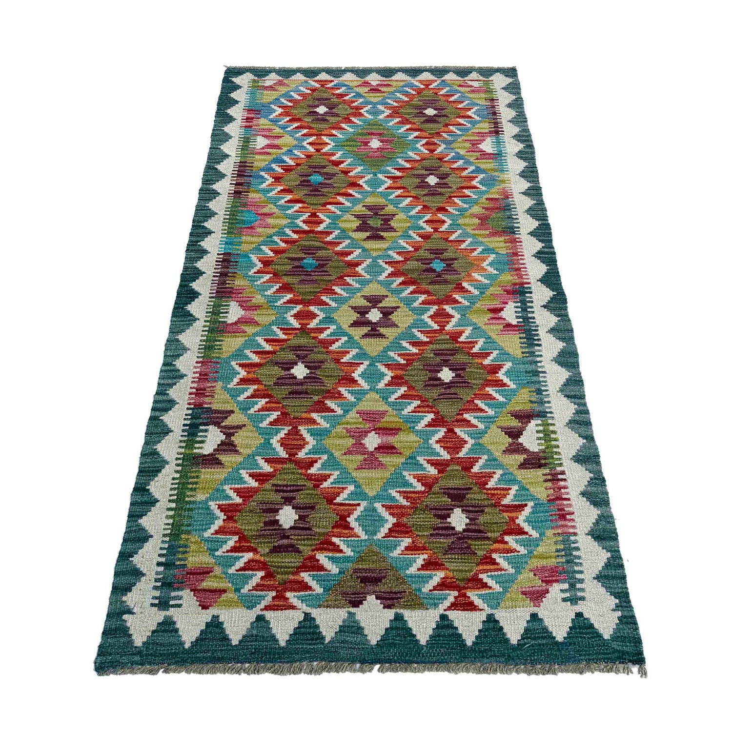 Hand Made Afghan Kilim Runner 2' 7" x 6' 3" ft / 80 x 190 cm - No. P37005