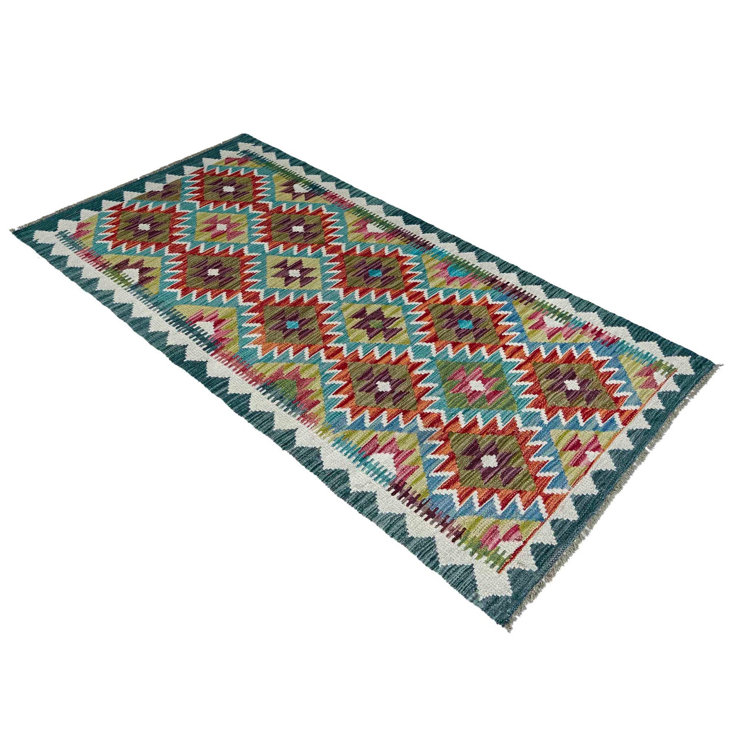 Hand Made Afghan Kilim Runner 2' 7" x 6' 3" ft / 80 x 190 cm - No. P37005