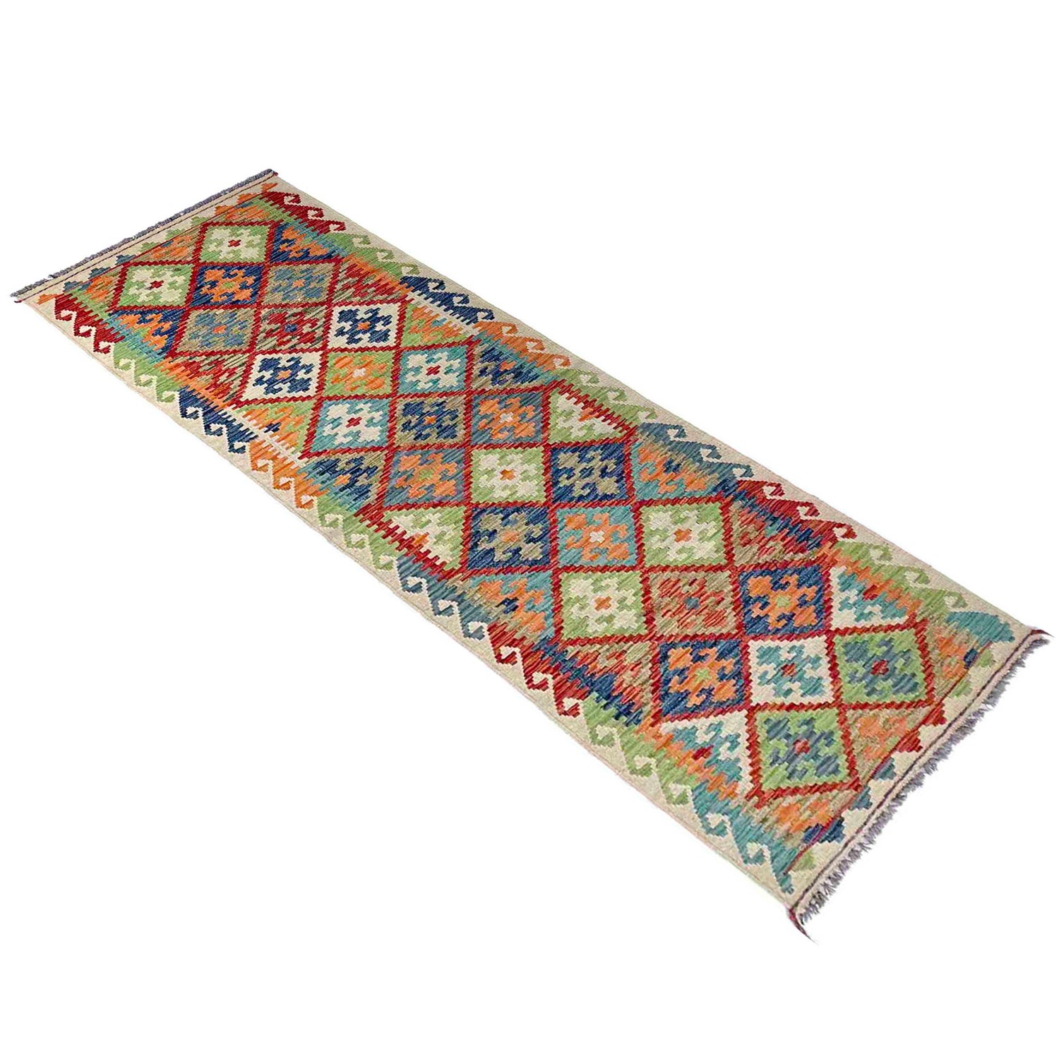 Multi Color ful Flat-Weave Wool Kilim Runner 2' 9" x 9' 7" ft / 84 x 292 cm - No. P37008
