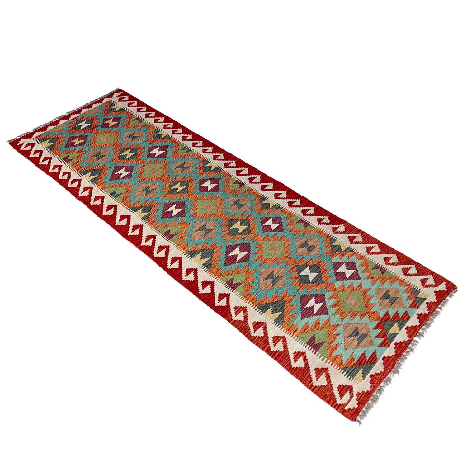 Multi Color ful Flat-Weave Wool Kilim Runner 2' 7" x 9' 6" ft / 79 x 290 cm - No. P37012