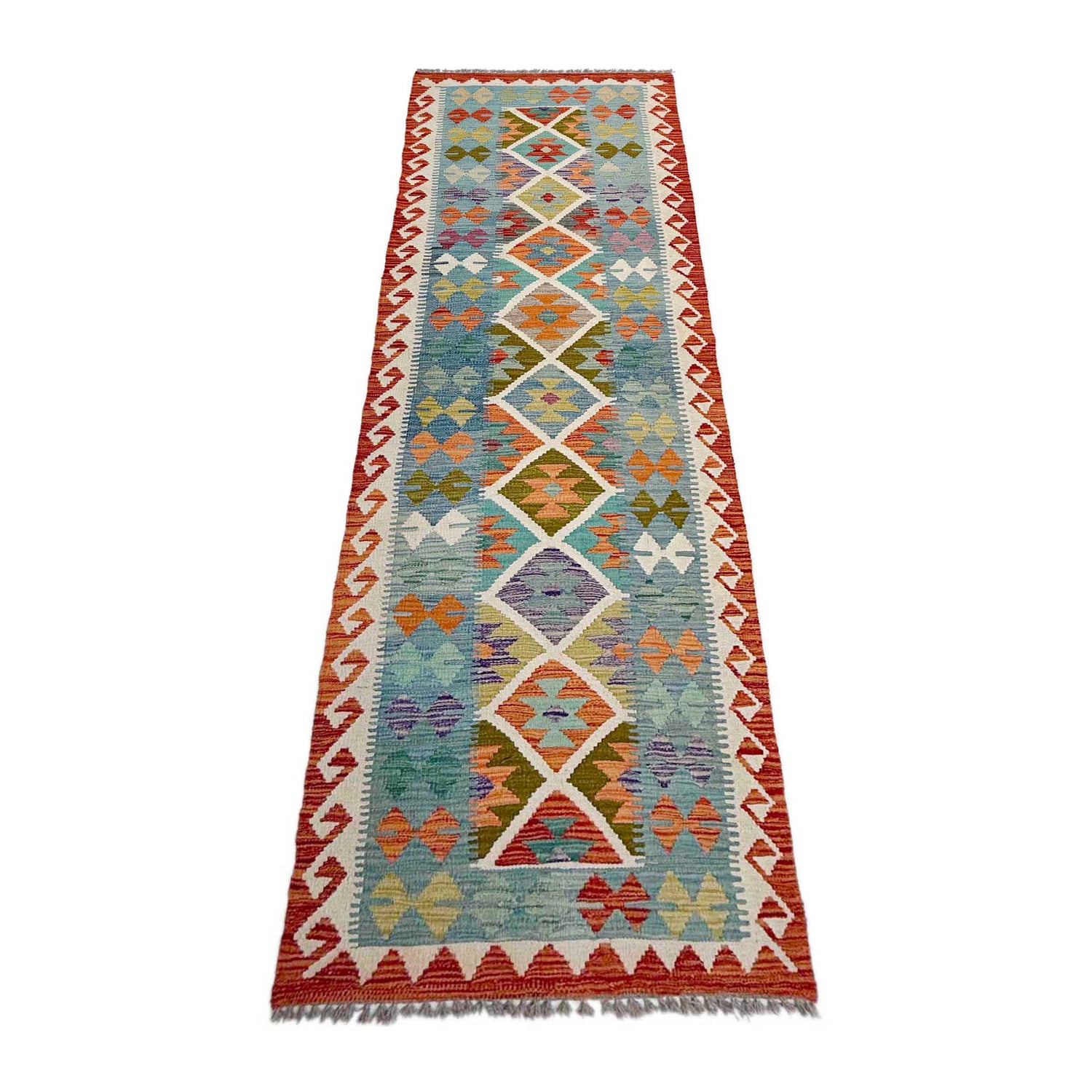 Hand Knotted Afghan Style Kilim Runner 2' 9" x 9' 8" ft / 83 x 294 cm - No. P37018