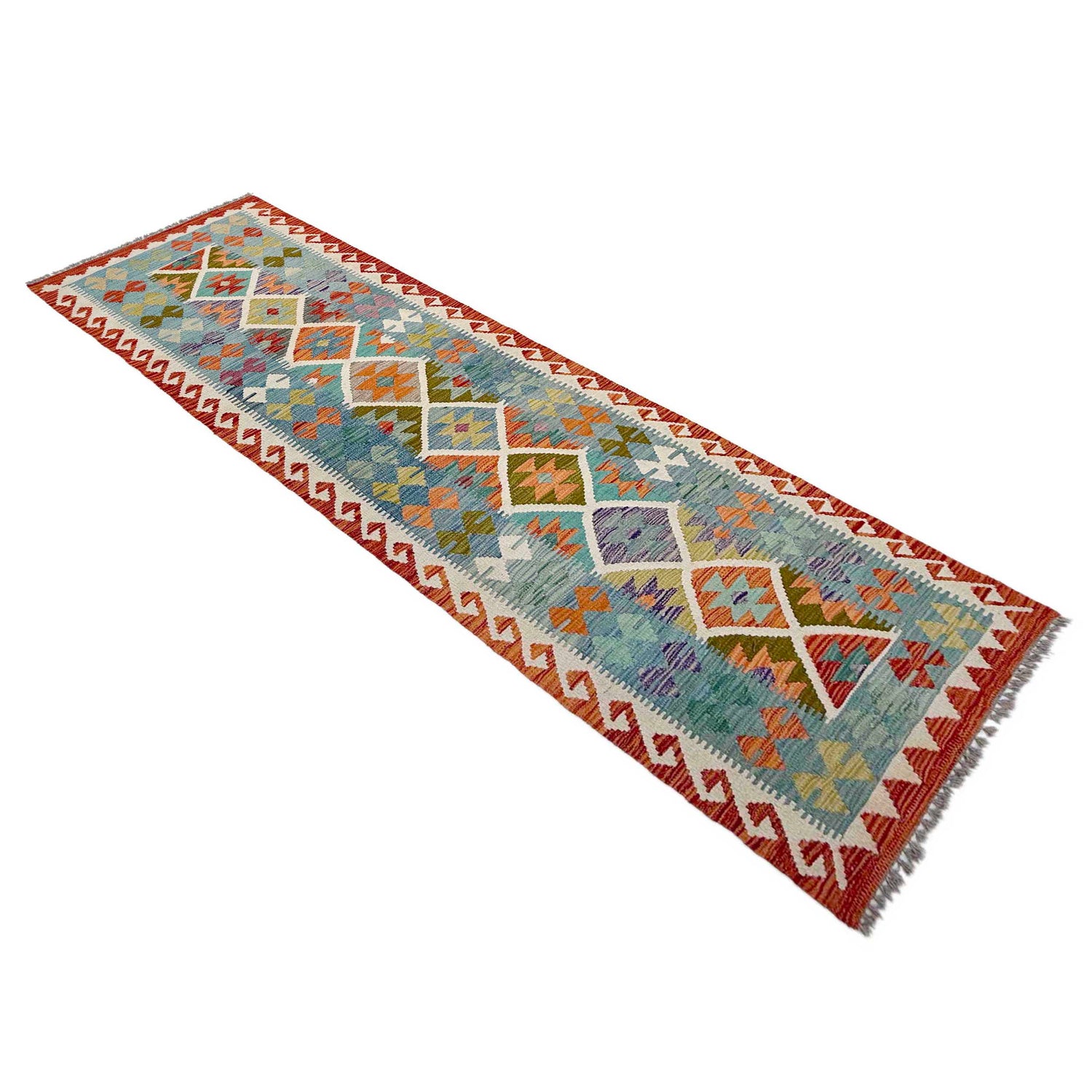 Hand Knotted Afghan Style Kilim Runner 2' 9" x 9' 8" ft / 83 x 294 cm - No. P37018