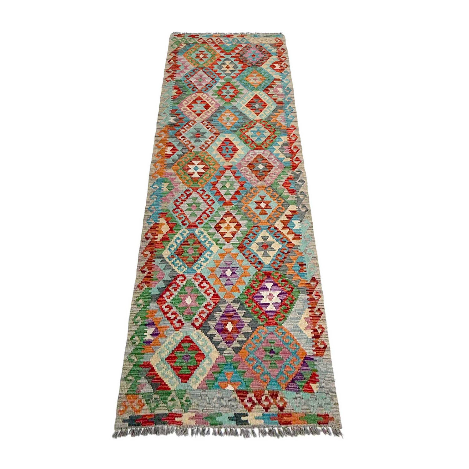 Hand Woven Wool Kelim Runner 2' 9" x 9' 11" ft / 83 x 303 cm - No. P37020