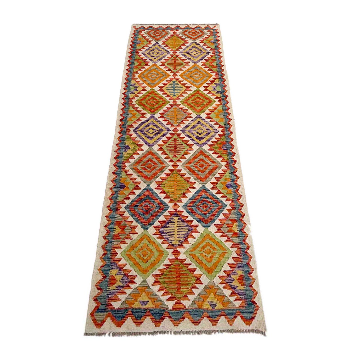 Hand Knotted Flatweave Kilim Runner 2' 9" x 10' 2" ft / 84 x 310 cm - No. P37024