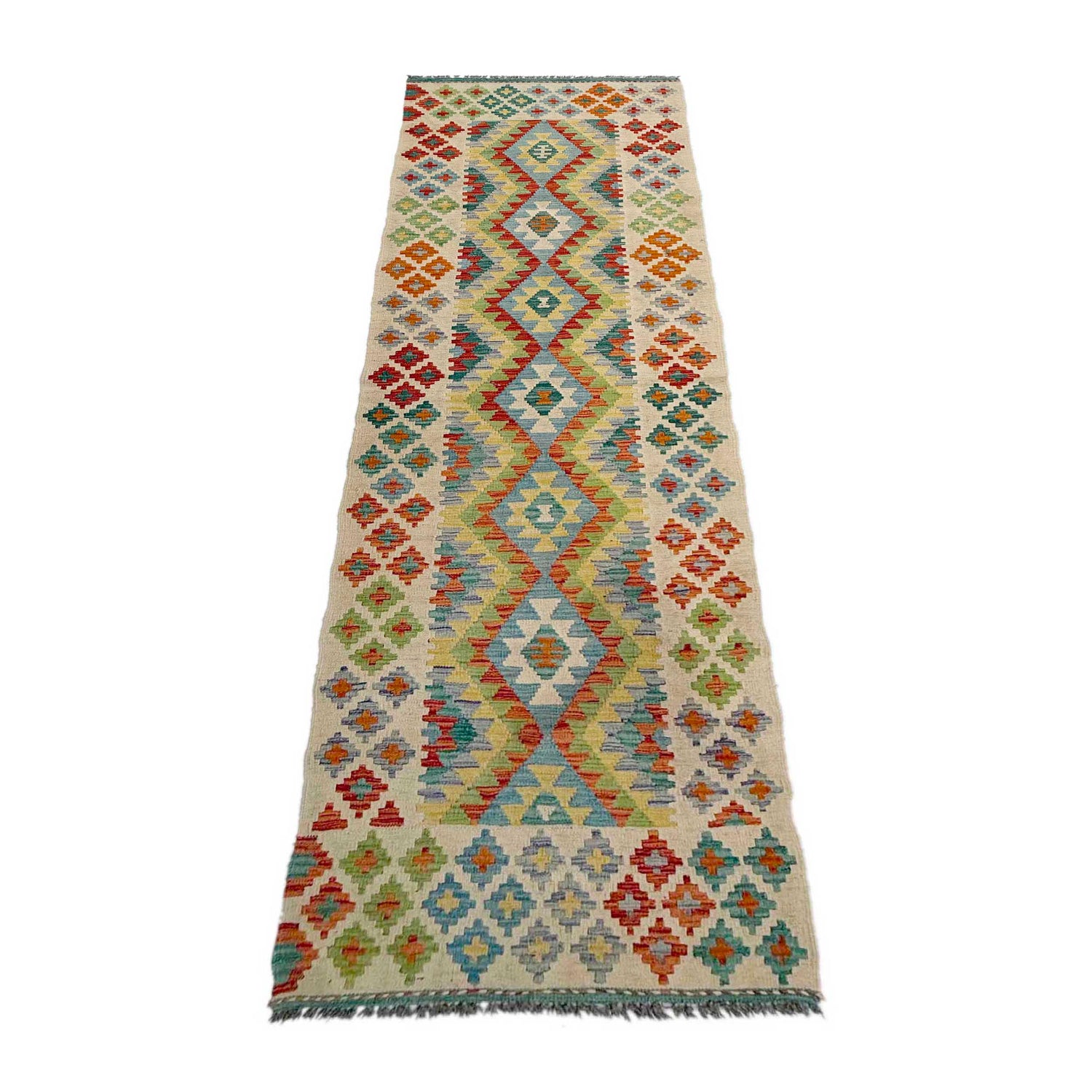 Hand Made Afghan Kilim Runner 2' 7" x 10' 1" ft / 79 x 308 cm - No. P37031