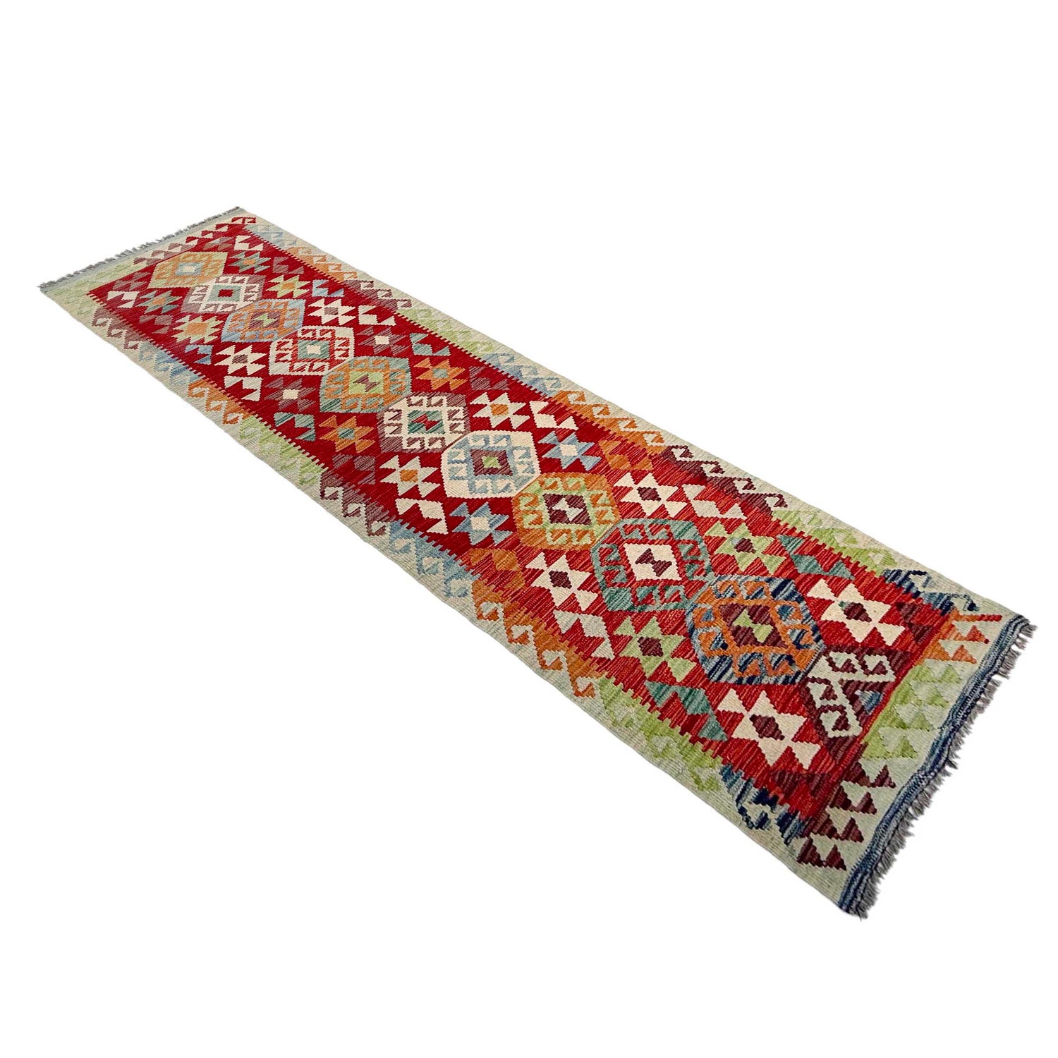 Multi Color ful Flat-Weave Wool Kilim Runner 2' 7" x 9' 11" ft / 79 x 303 cm - No. P37033