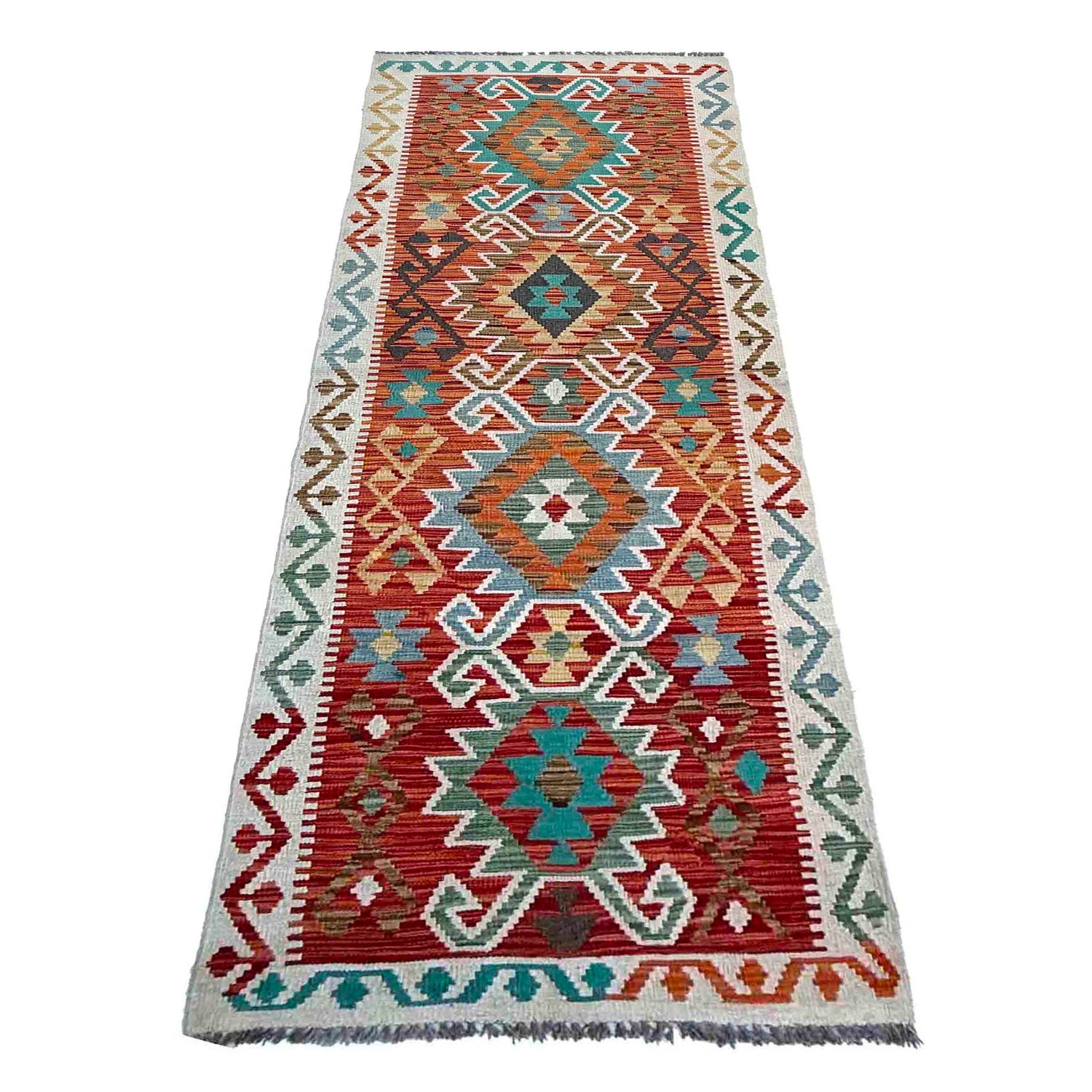 Hand Woven Wool Kelim Runner 2' 9" x 9' 9" ft / 85 x 298 cm - No. P37040