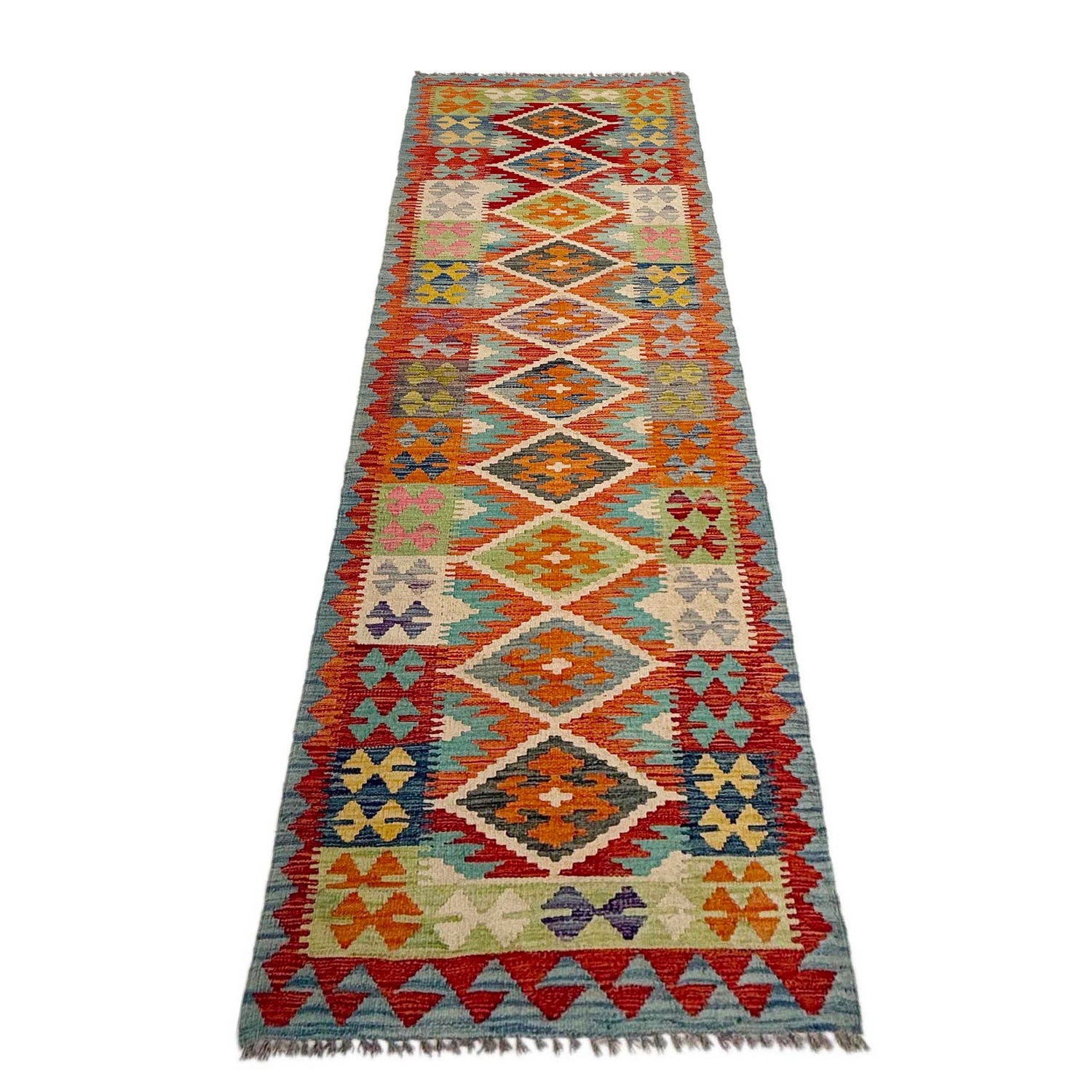 Hand Knotted Afghan Style Kilim Runner 2' 11" x 9' 5" ft / 88 x 288 cm - No. P37042