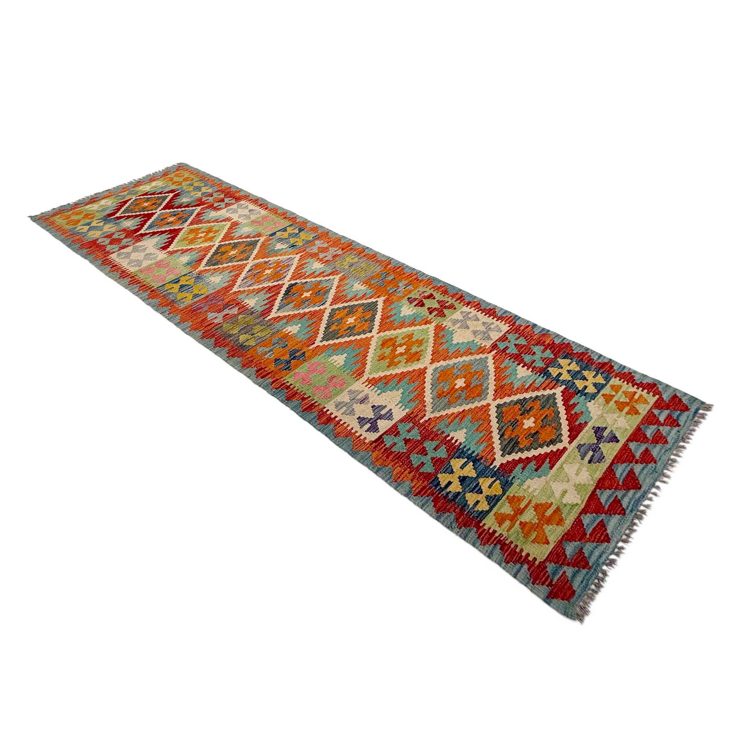 Hand Knotted Afghan Style Kilim Runner 2' 11" x 9' 5" ft / 88 x 288 cm - No. P37042