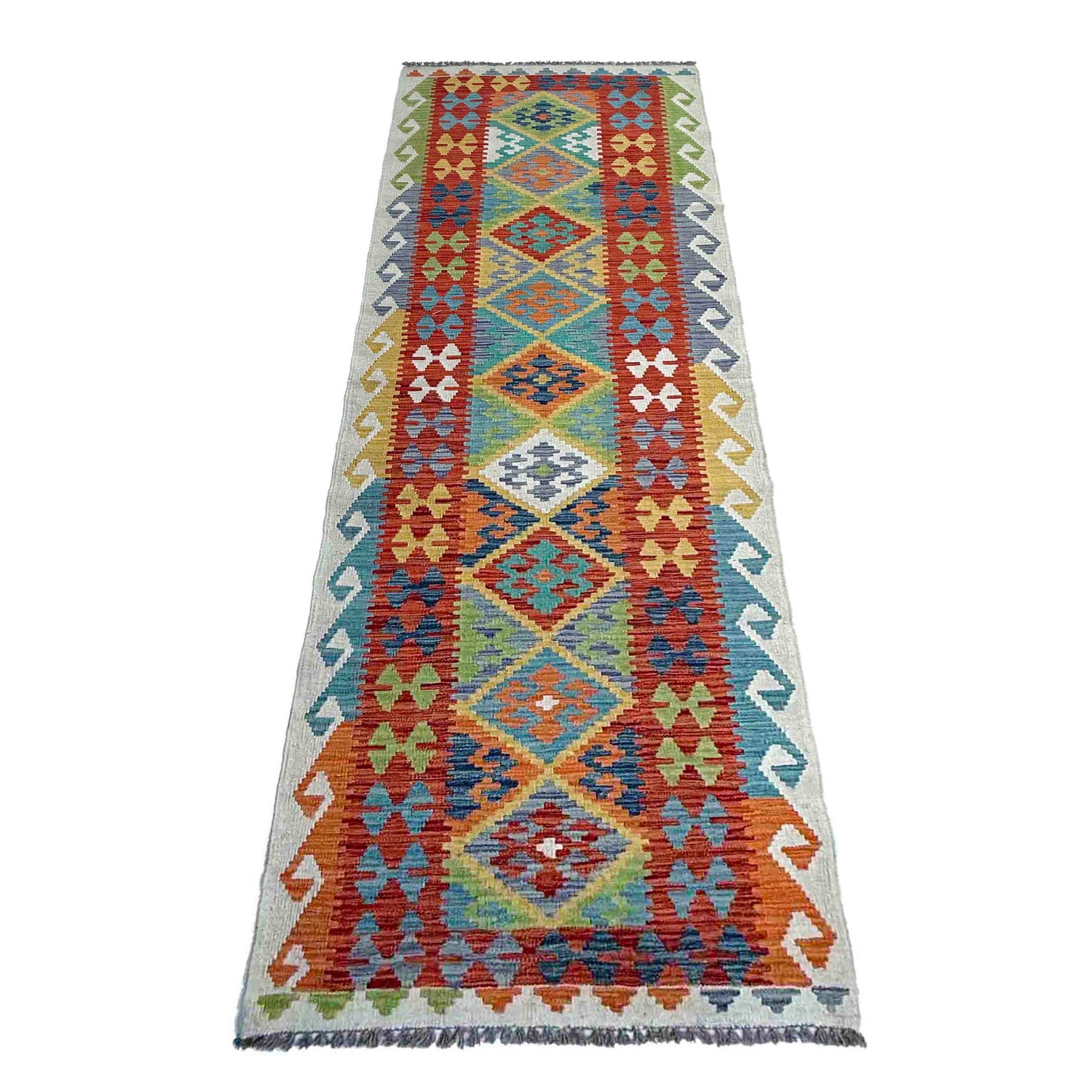 Handmade Turkish Design Wool Kilim Runner 2' 7" x 9' 8" ft / 80 x 295 cm - No. P37043