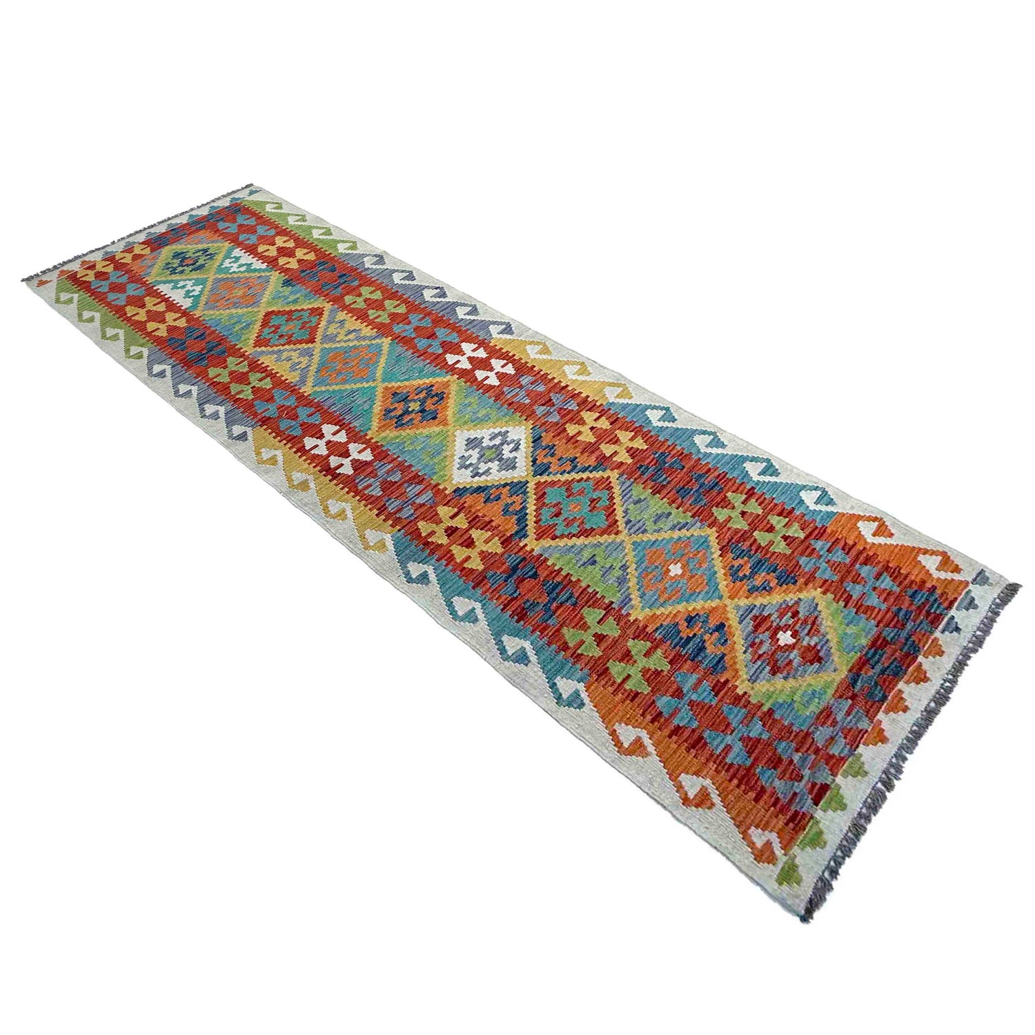 Handmade Turkish Design Wool Kilim Runner 2' 7" x 9' 8" ft / 80 x 295 cm - No. P37043