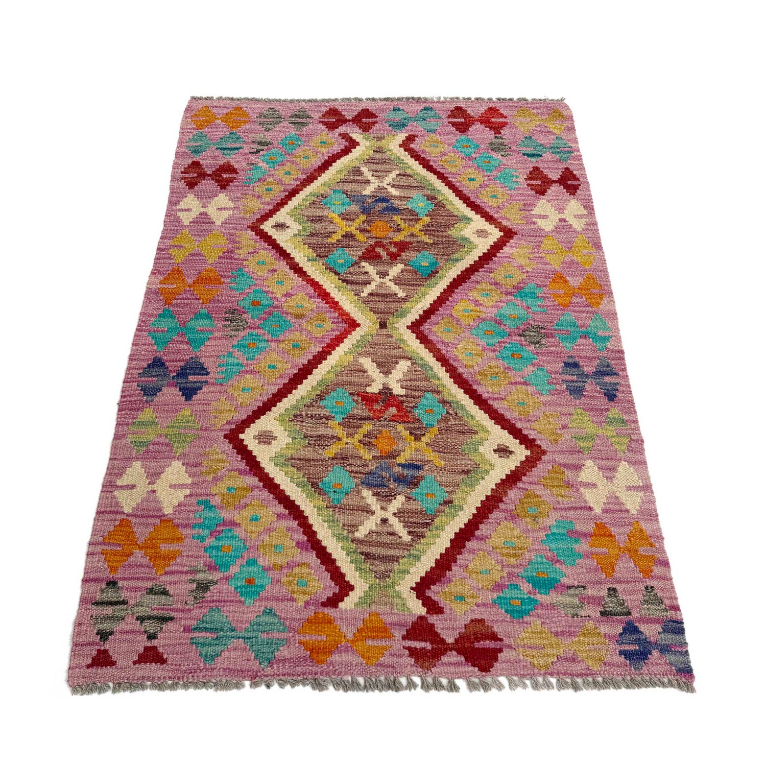 Multi Color ful Flat-Weave Wool Kilim 2' 7" x 3' 11" ft / 78 x 119 cm - No. P37047