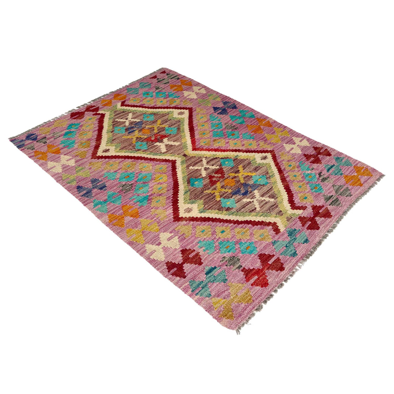 Multi Color ful Flat-Weave Wool Kilim 2' 7" x 3' 11" ft / 78 x 119 cm - No. P37047