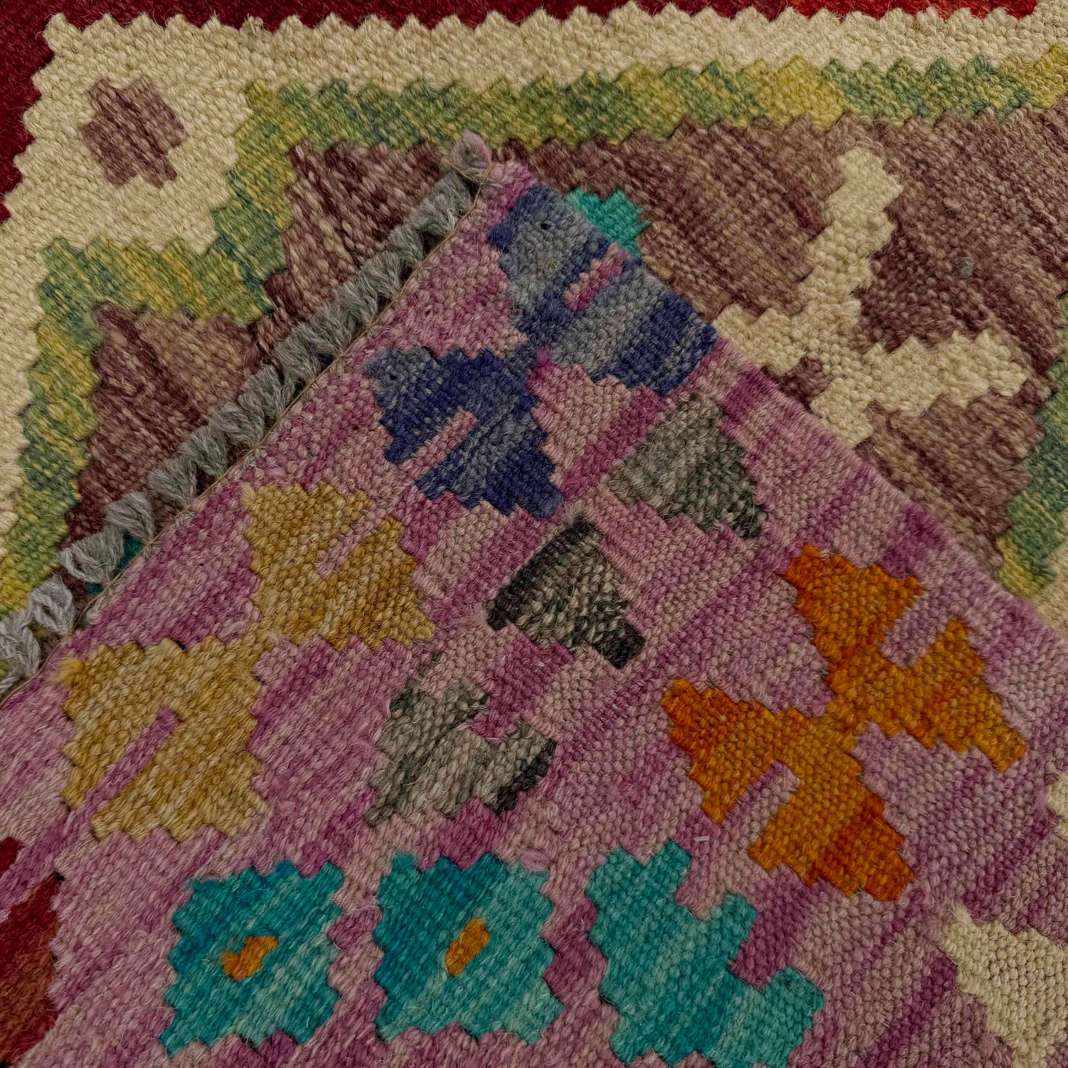 Multi Color ful Flat-Weave Wool Kilim 2' 7" x 3' 11" ft / 78 x 119 cm - No. P37047