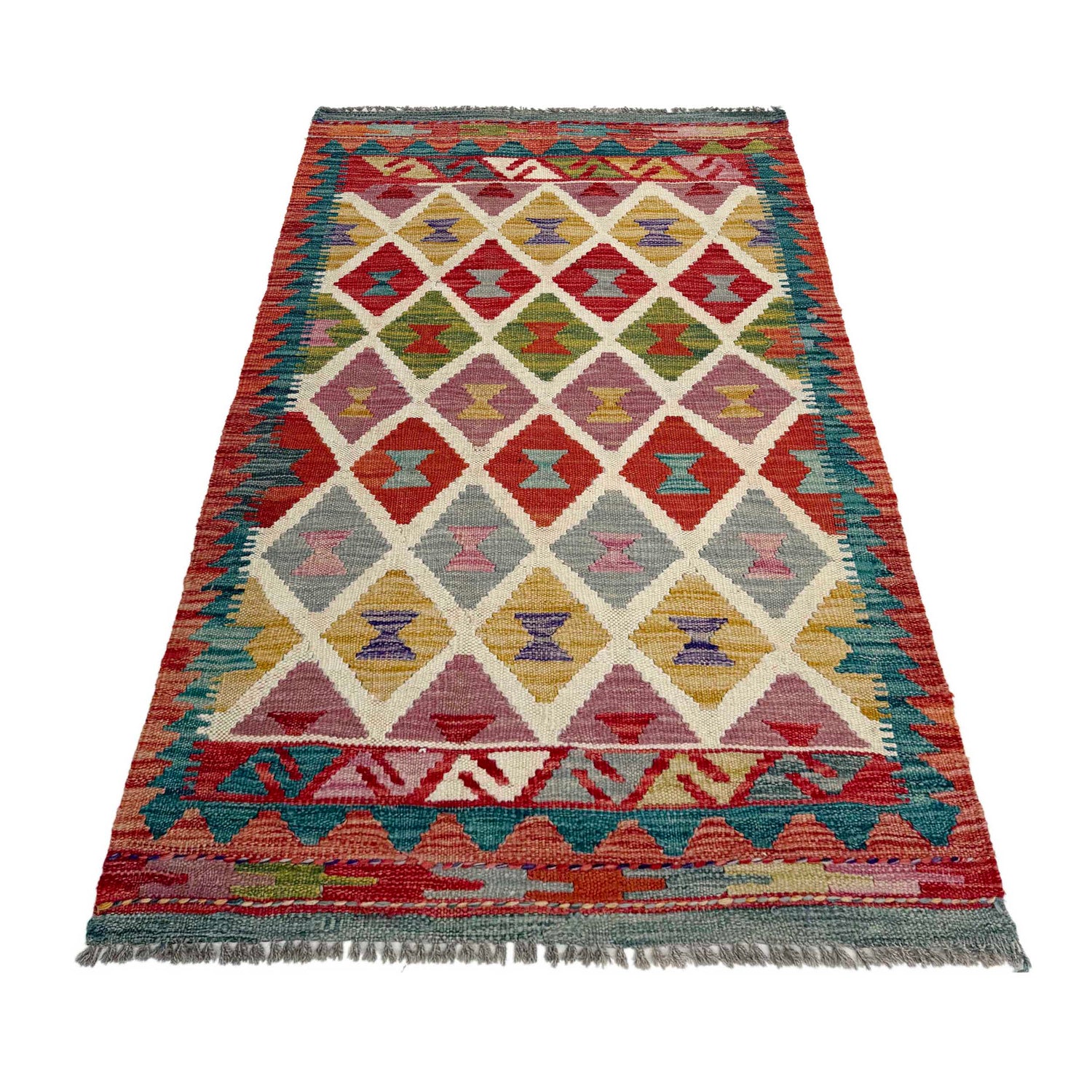 Handmade Vegetable Kilim 2' 4" x 4' 3" ft / 72 x 129 cm - No. P37050