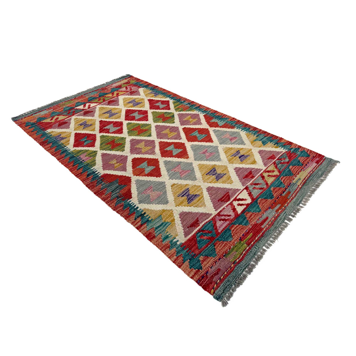 Handmade Vegetable Kilim 2' 4" x 4' 3" ft / 72 x 129 cm - No. P37050