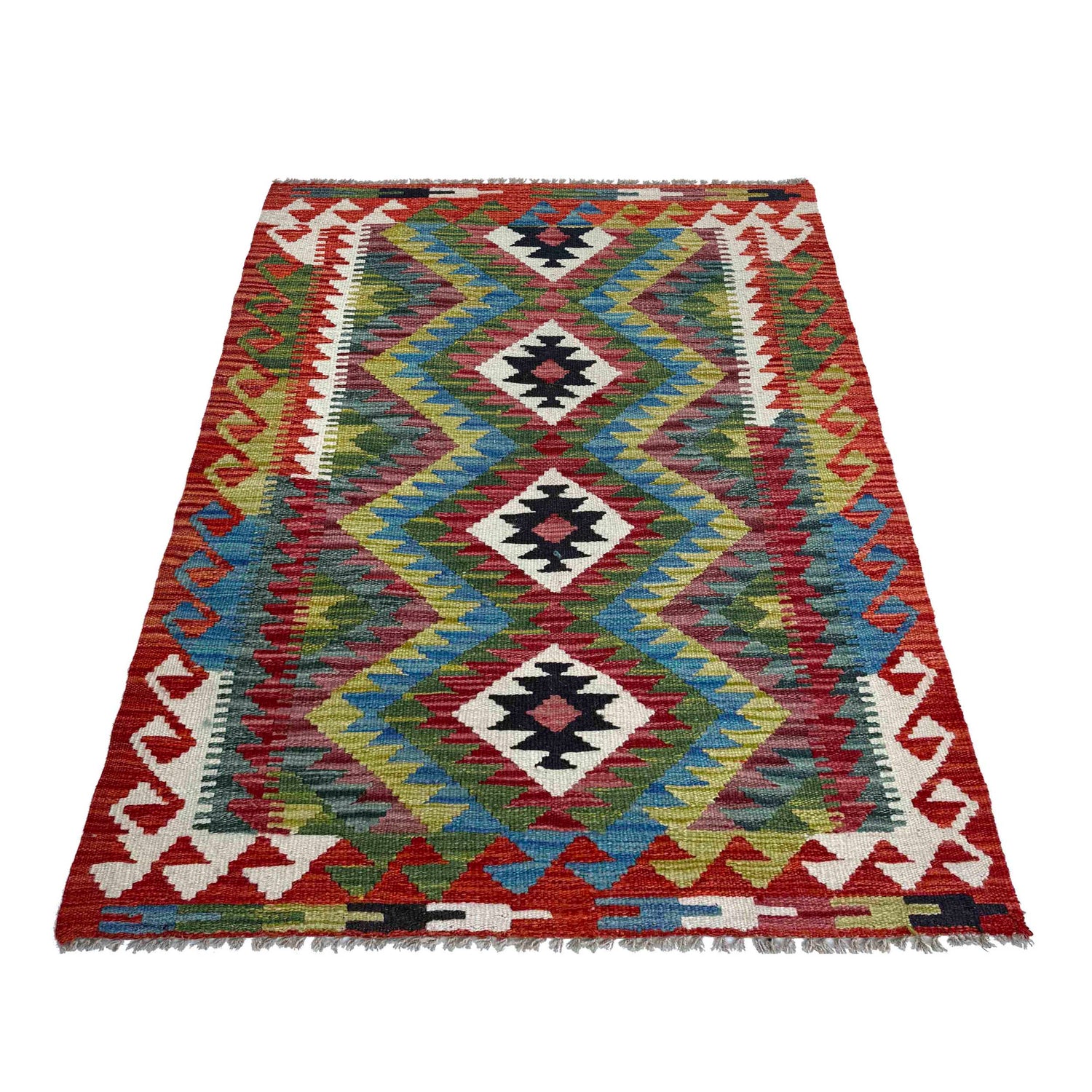 Multi Color ful Flat-Weave Wool Kilim 2' 9" x 4' 2" ft / 84 x 128 cm - No. P37053