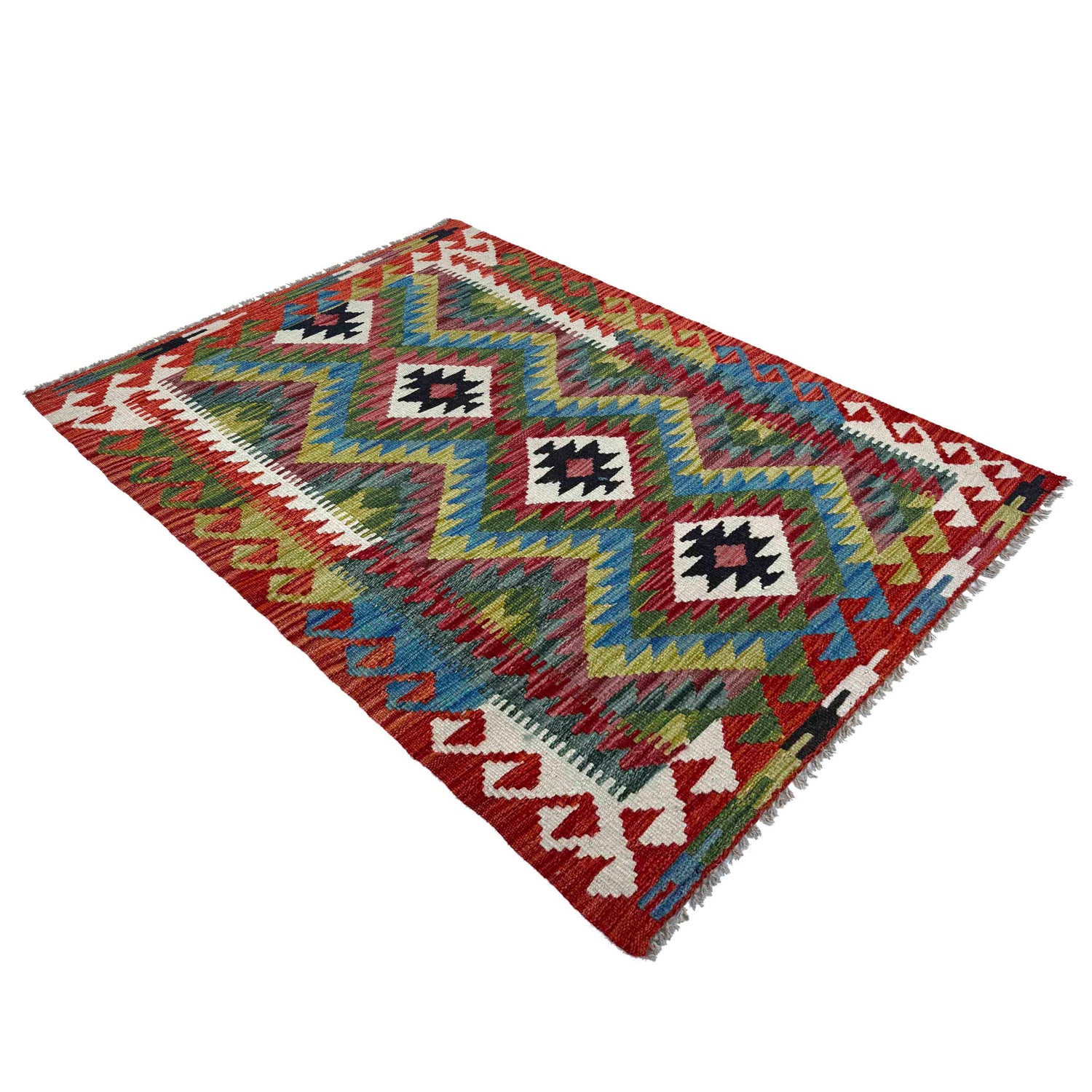 Multi Color ful Flat-Weave Wool Kilim 2' 9" x 4' 2" ft / 84 x 128 cm - No. P37053
