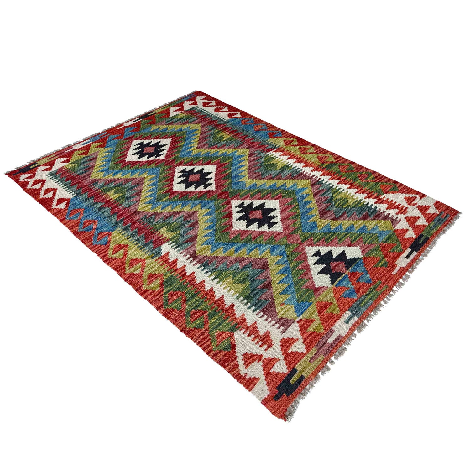 Multi Color ful Flat-Weave Wool Kilim 2' 9" x 4' 2" ft / 84 x 128 cm - No. P37053