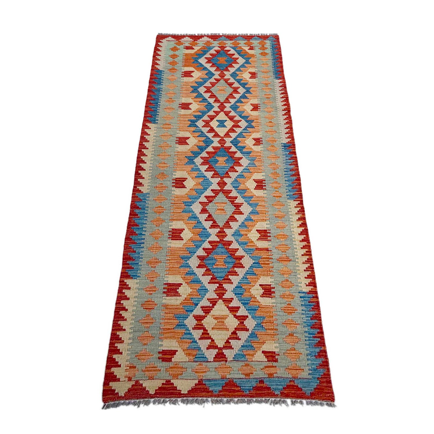 Hand Woven Wool Kelim Runner 2' 7" x 9' 7" ft / 80 x 292 cm - No. P37056
