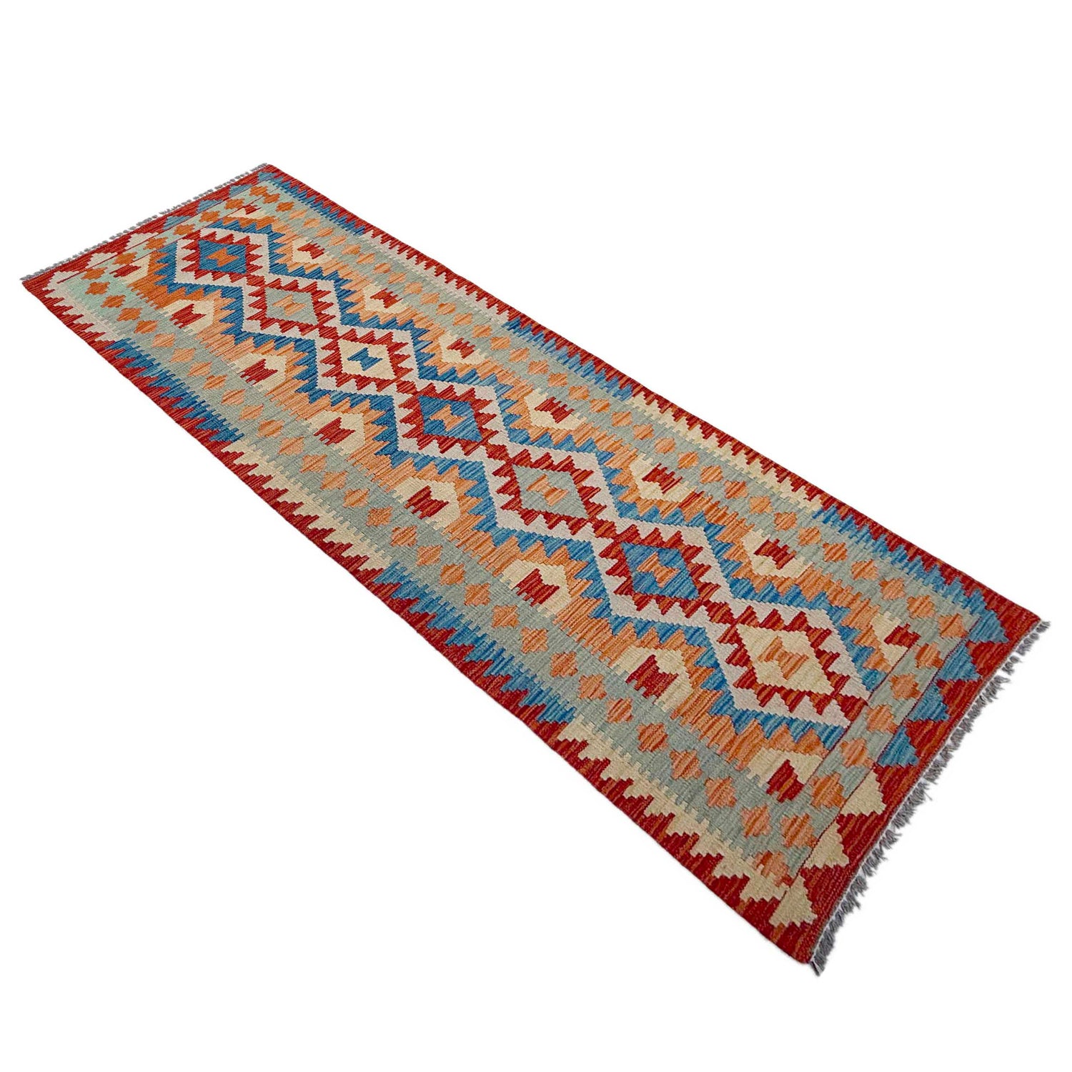 Hand Woven Wool Kelim Runner 2' 7" x 9' 7" ft / 80 x 292 cm - No. P37056