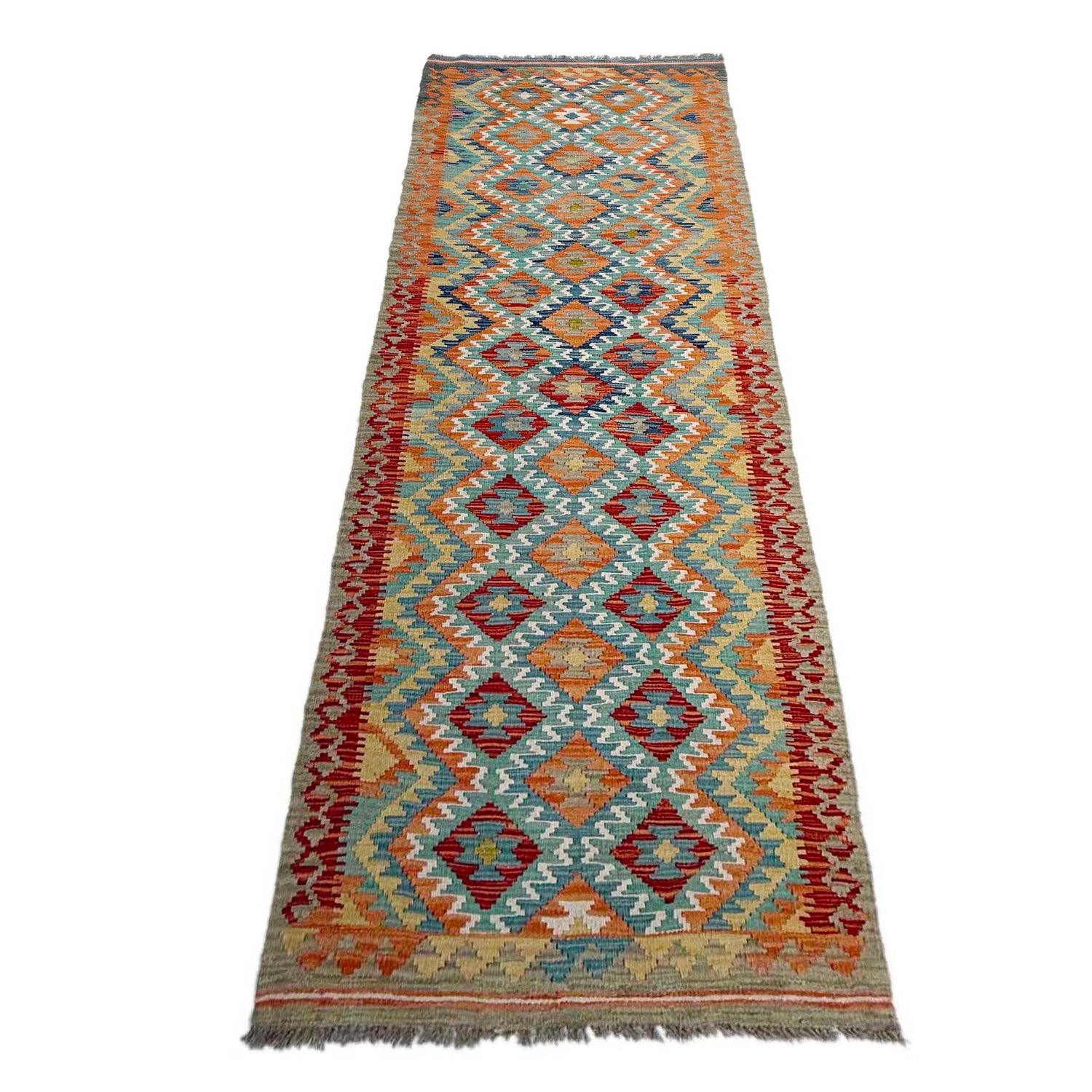 Handmade Turkish Design Wool Kilim Runner 2' 9" x 9' 9" ft / 84 x 298 cm - No. P37059