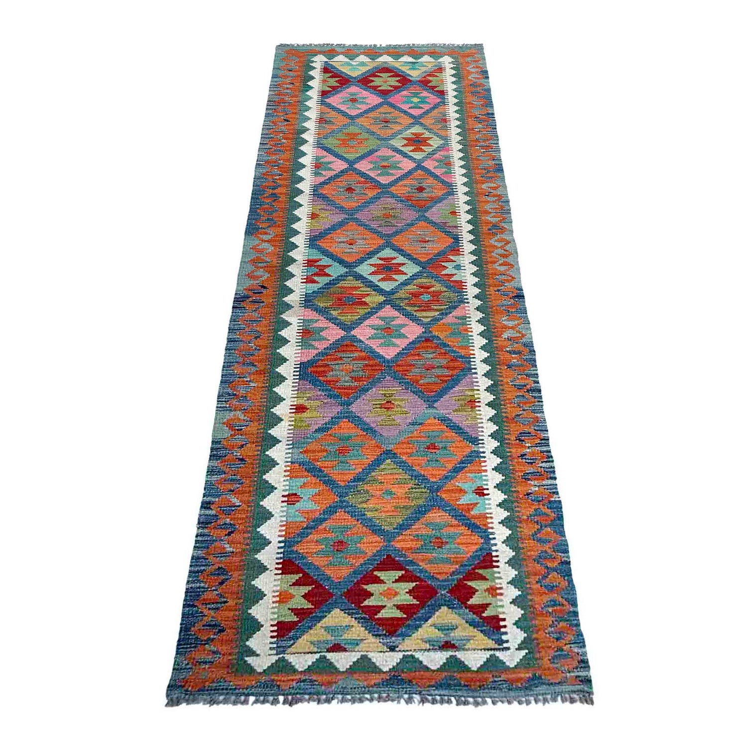 Hand Knotted Flatweave Kilim Runner 2' 9" x 9' 11" ft / 83 x 303 cm - No. P37060