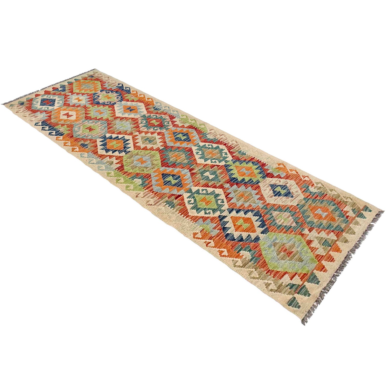 Hand Woven Wool Kelim Runner 2' 8" x 9' 8" ft / 82 x 294 cm - No. P37066