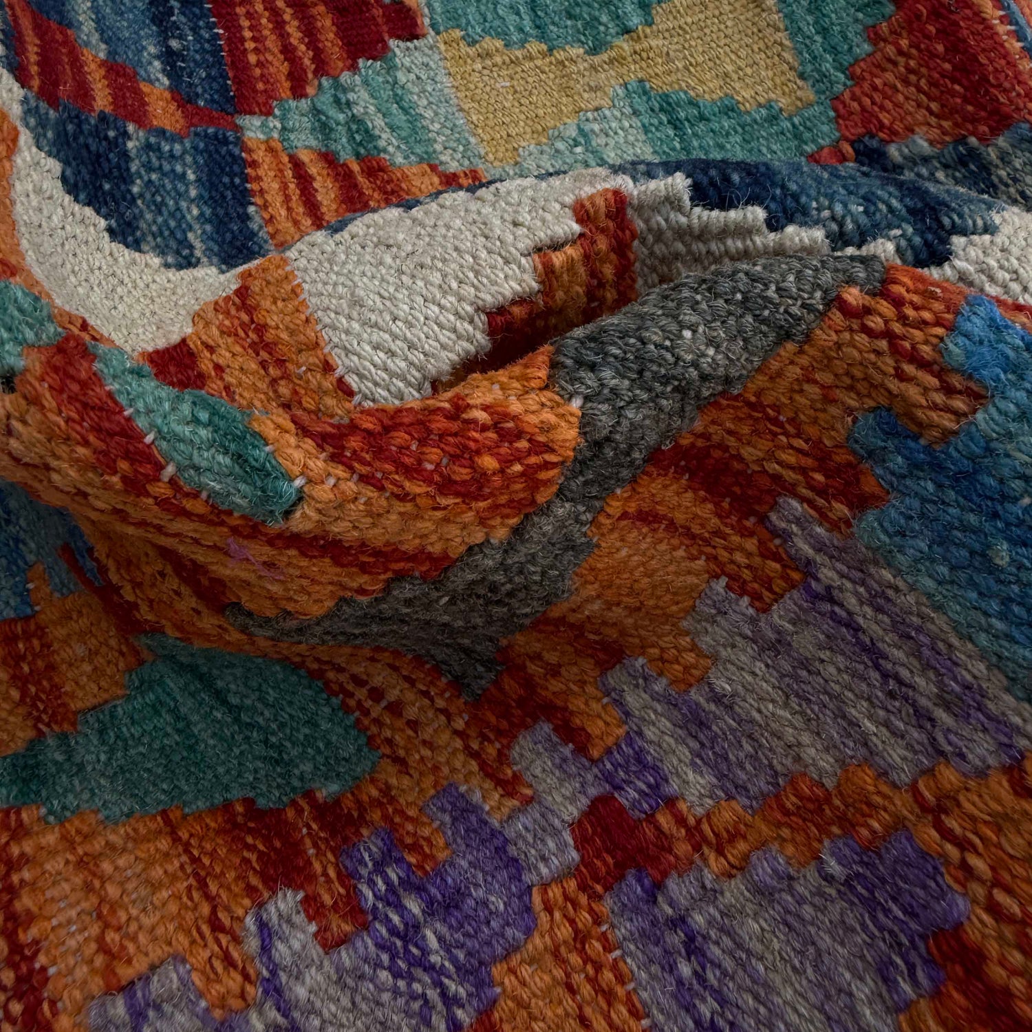 Multi Color ful Flat-Weave Wool Kilim Runner 2' 6" x 6' 3" ft / 76 x 190 cm - No. P37069