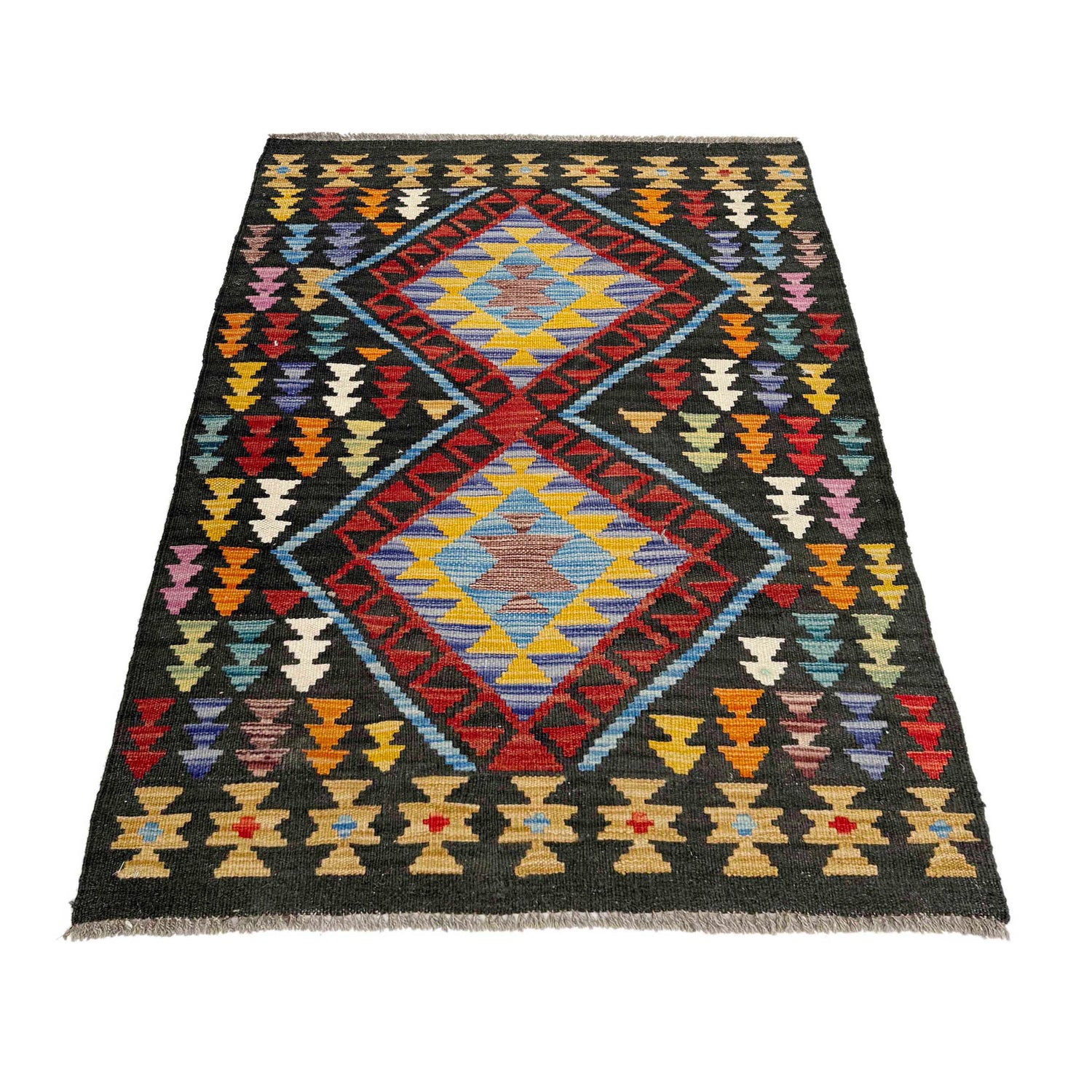 Hand Woven Wool Kelim 2' 7" x 4' 0" ft / 80 x 121 cm - No. P37074