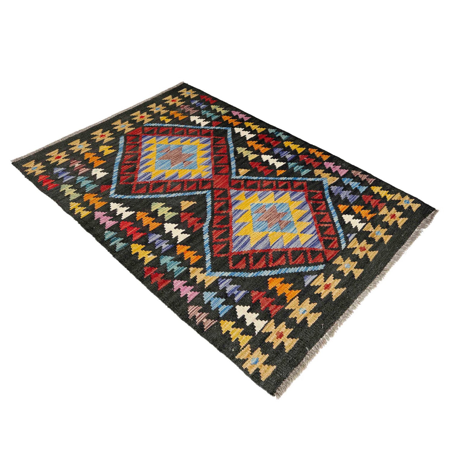 Hand Woven Wool Kelim 2' 7" x 4' 0" ft / 80 x 121 cm - No. P37074