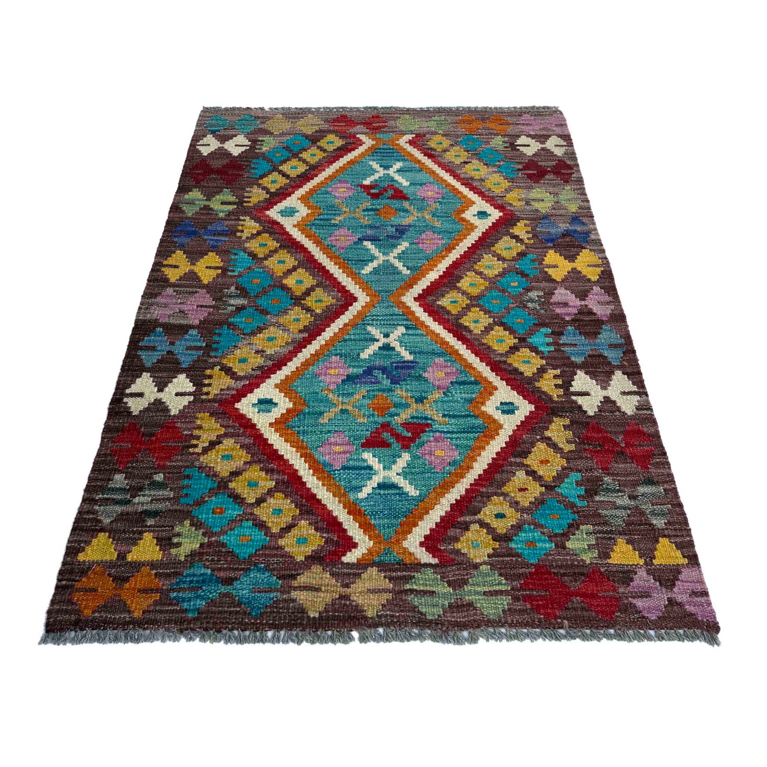 Hand Knotted Afghan Style Kilim 2' 7" x 3' 11" ft / 79 x 120 cm - No. P37075