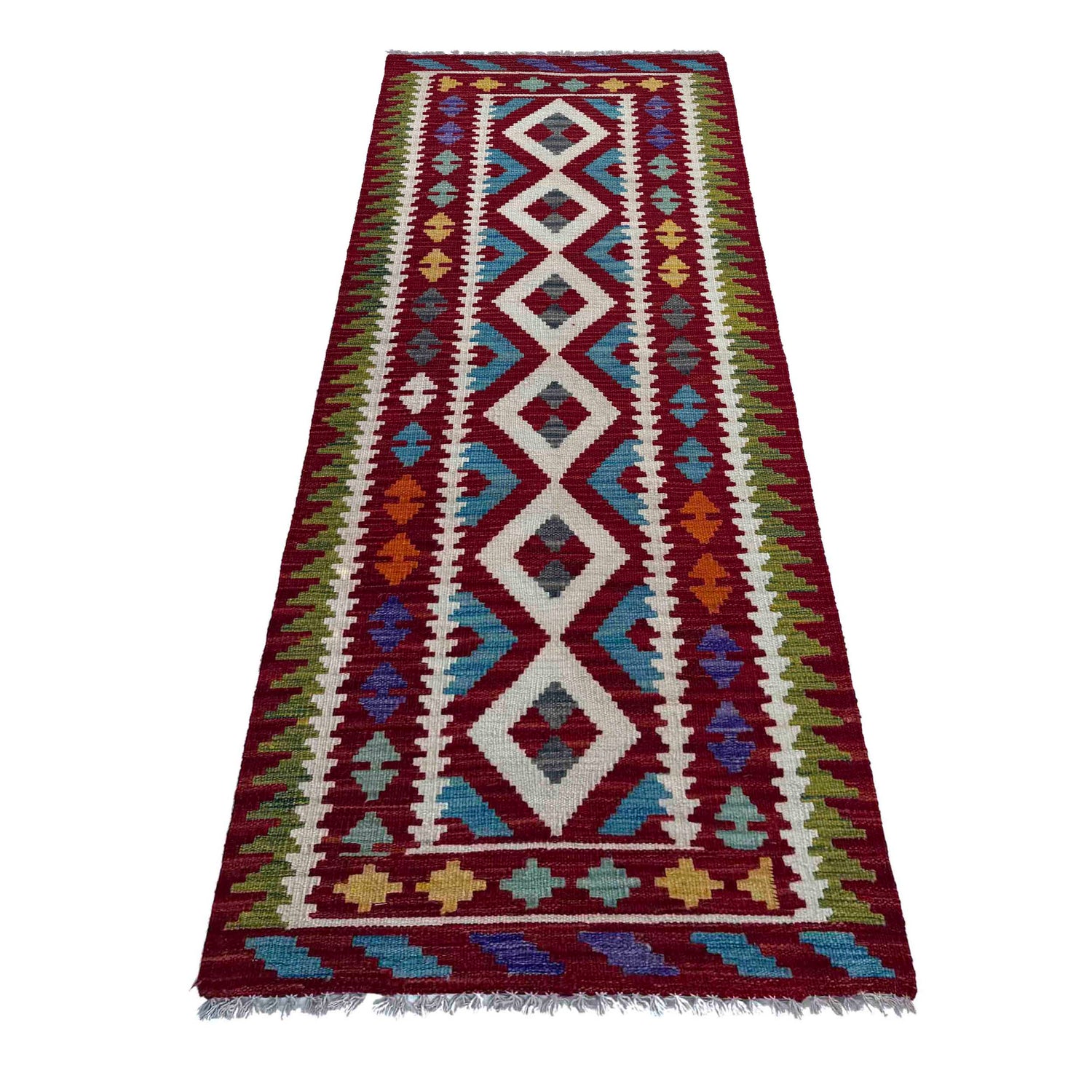 Hand Knotted Afghan Style Kilim Runner 2' 4" x 6' 9" ft / 70 x 207 cm - No. P37088