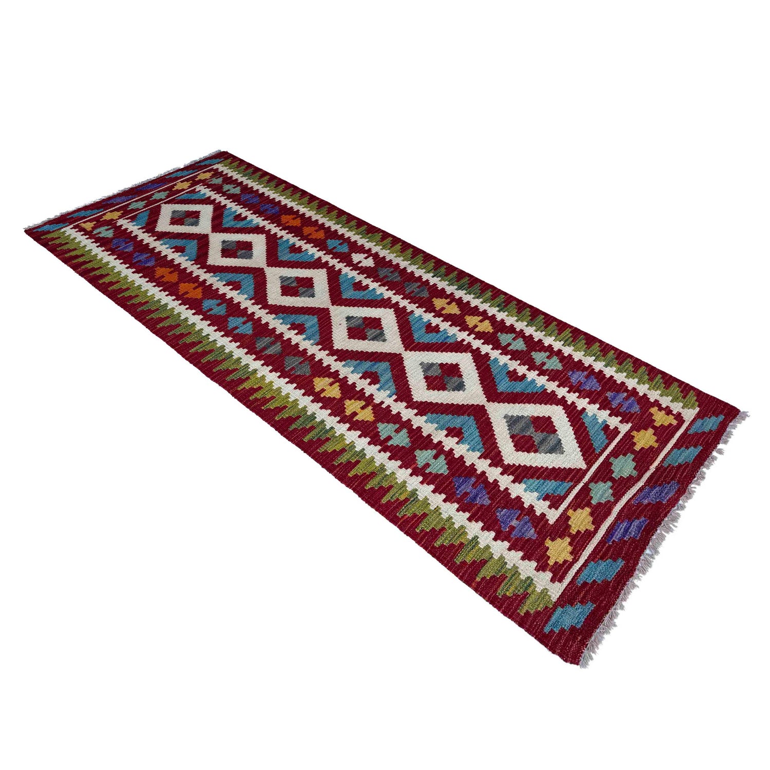 Hand Knotted Afghan Style Kilim Runner 2' 4" x 6' 9" ft / 70 x 207 cm - No. P37088