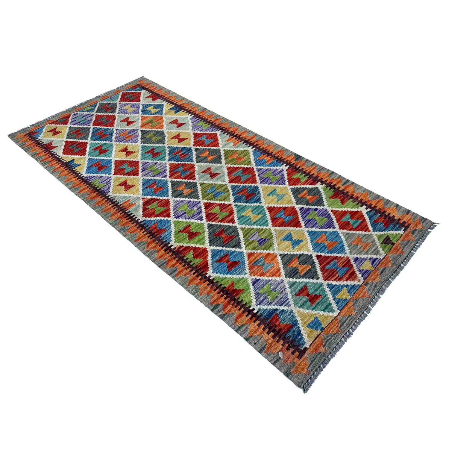 Handmade Turkish Design Wool Kilim Runner 2' 9" x 6' 4" ft / 83 x 194 cm - No. P37090