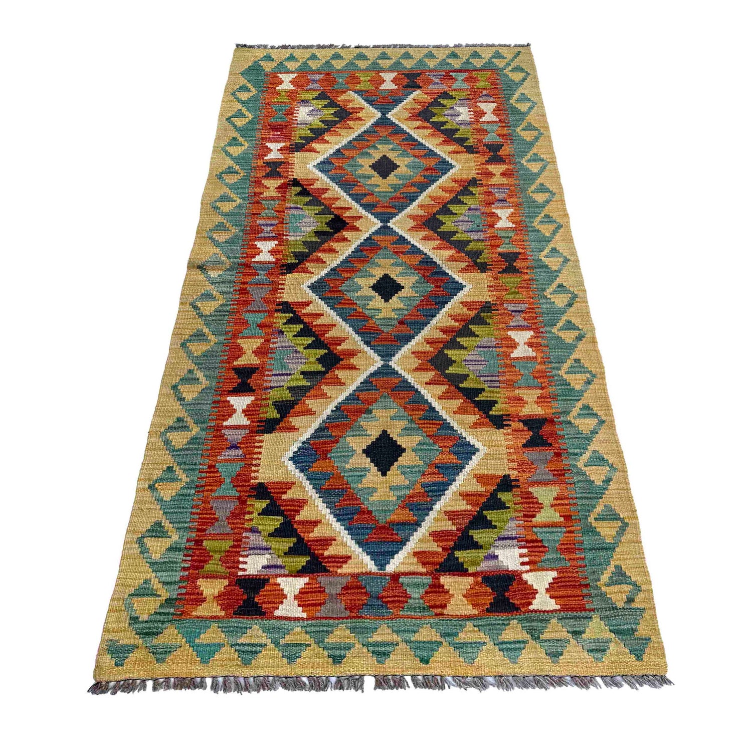 Hand Knotted Flatweave Kilim Runner 2' 7" x 6' 1" ft / 80 x 186 cm - No. P37095